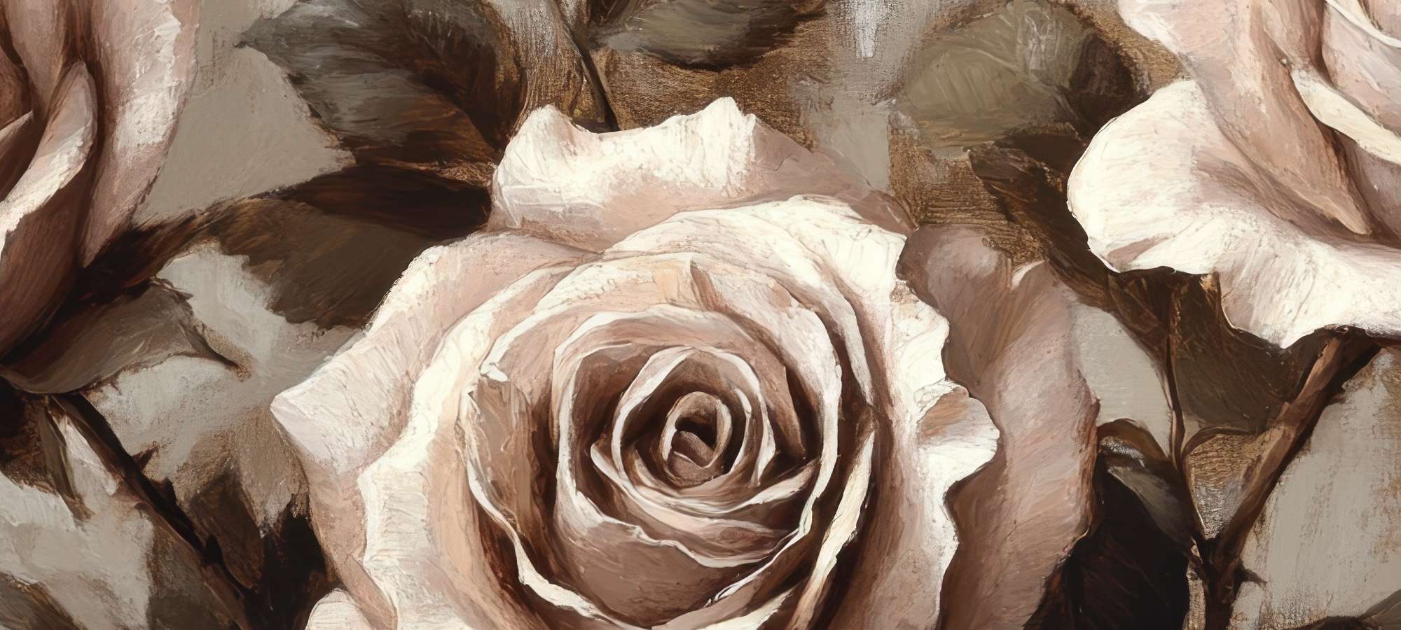 Close-up of floral printable wall art with detailed soft pink and brown rose petals