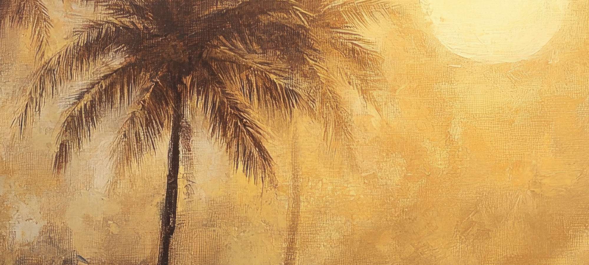 Summer desktop wallpapers featuring textured palm tree with warm golden tones and abstract patterns