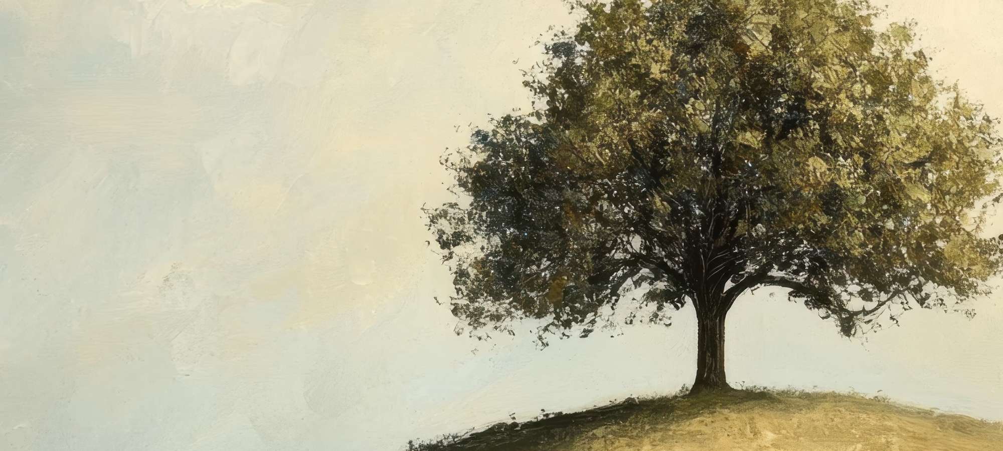 Detailed artistic tree against pale sky for trees iPad wallpapers with textured foliage