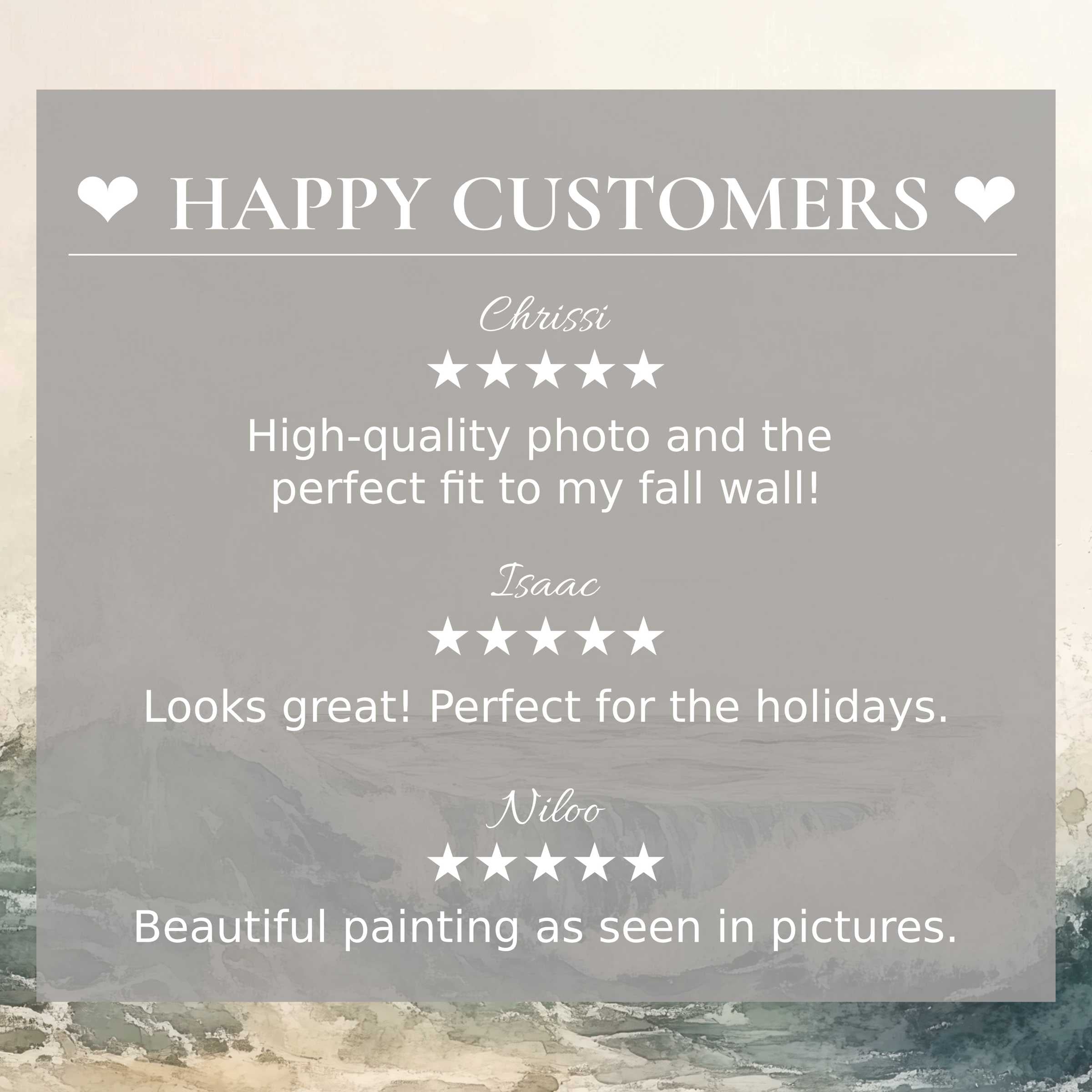 Summer art for Frame TV with abstract sunset hues, highlighting happy customer reviews and refined elegance
