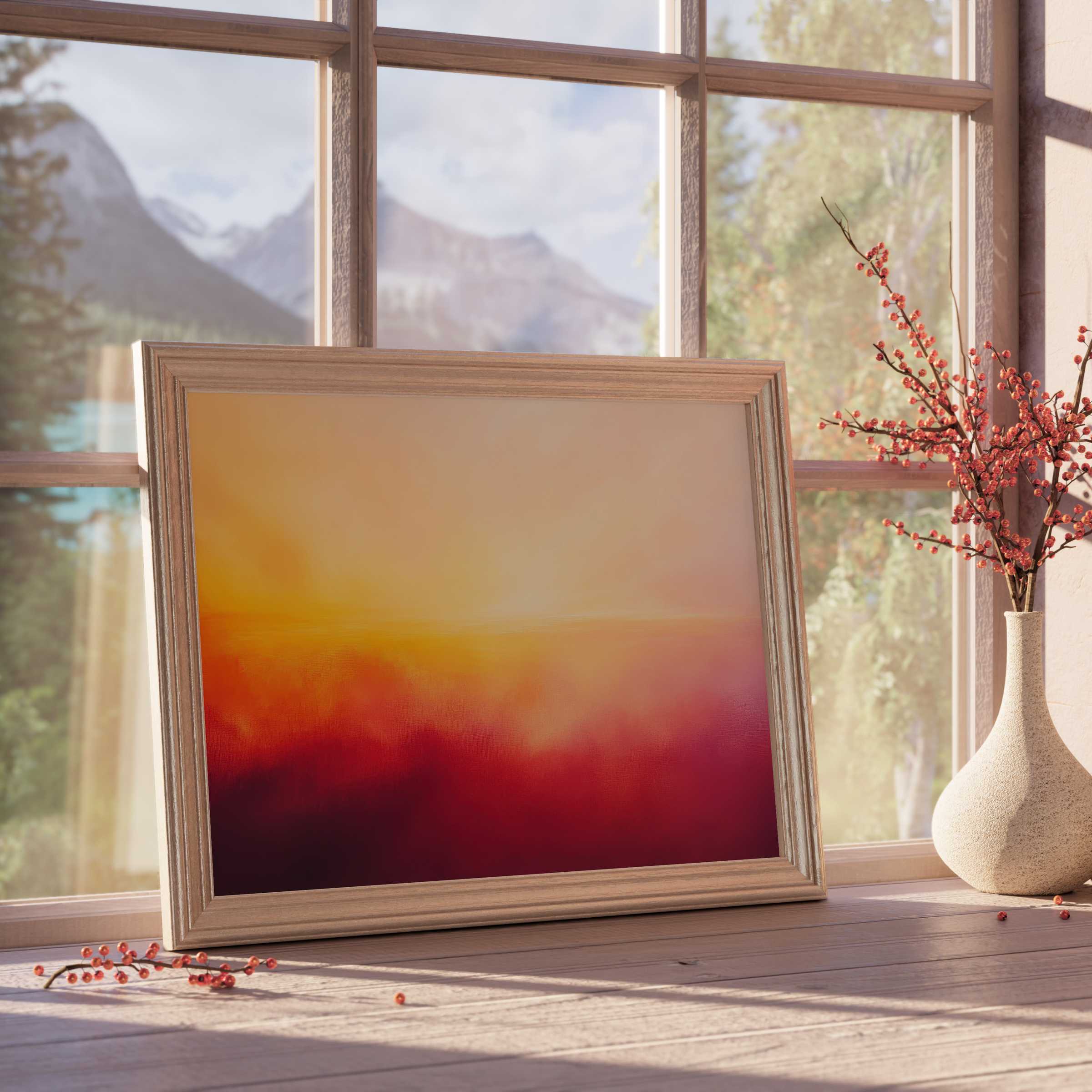 Warm, vibrant abstract downloadable art in soft gradient hues, perfect for elevating serene, curated modern interiors
