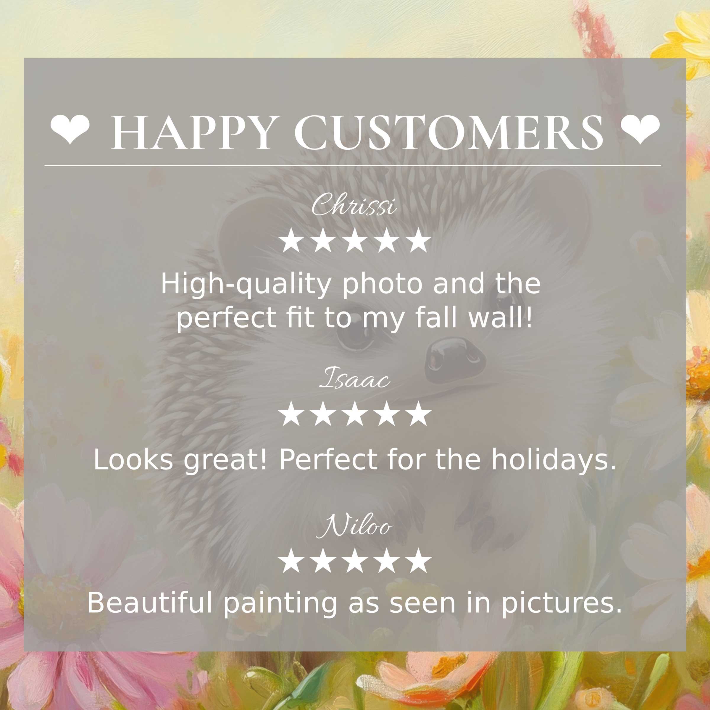 Nursery art for Frame TV with soft floral background, showcasing elegant design and happy customer reviews for trust