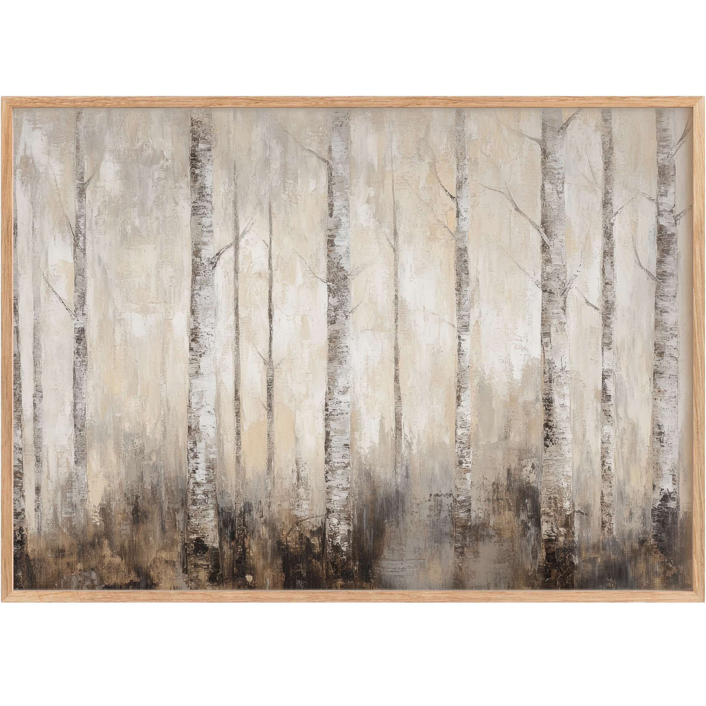 Serene vintage printable wall art of birch trees in soft grays and warm taupes, evoking calm and timeless elegance