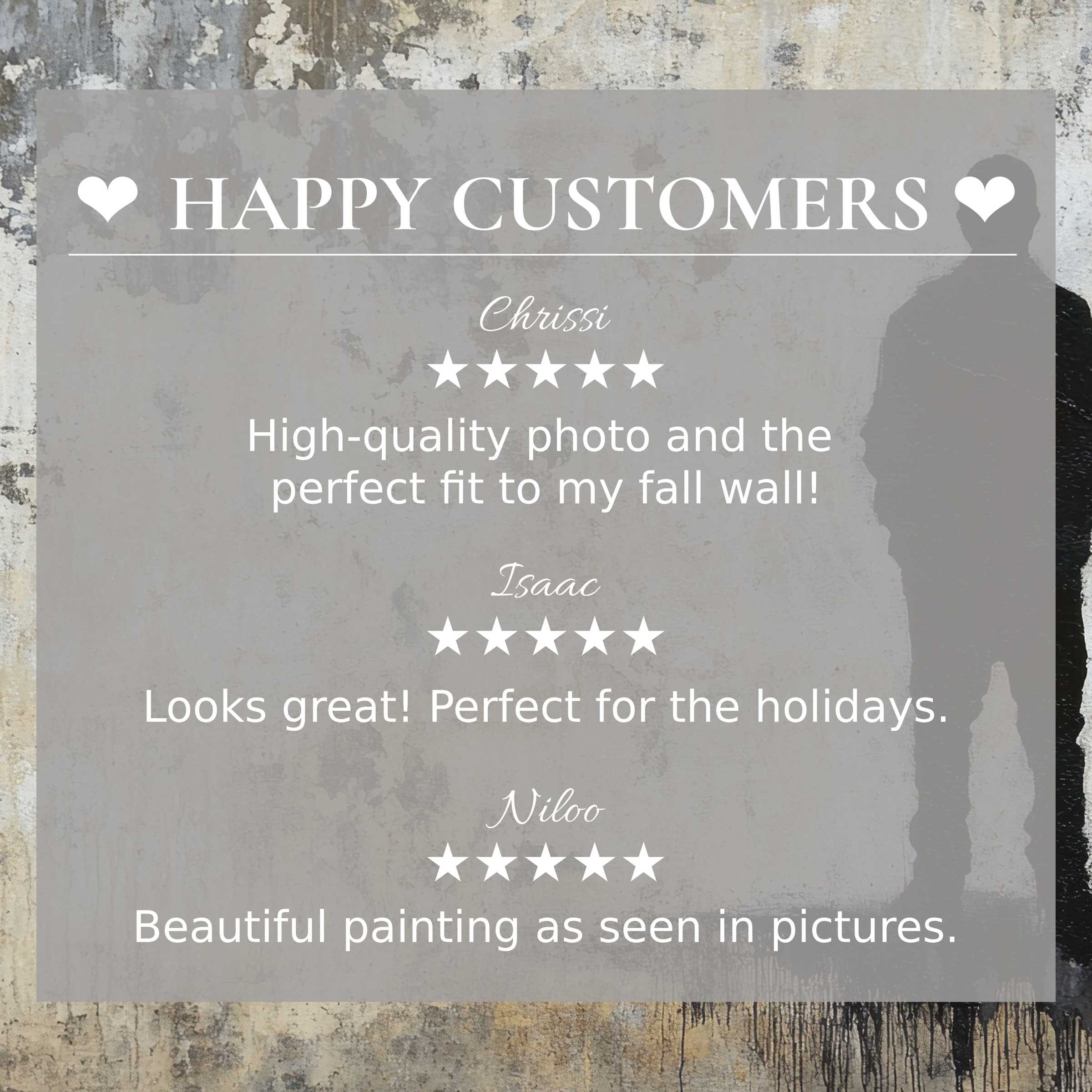 Street art for Frame TV with abstract muted tones; layout highlights happy customer reviews, inspiring trust and elegance