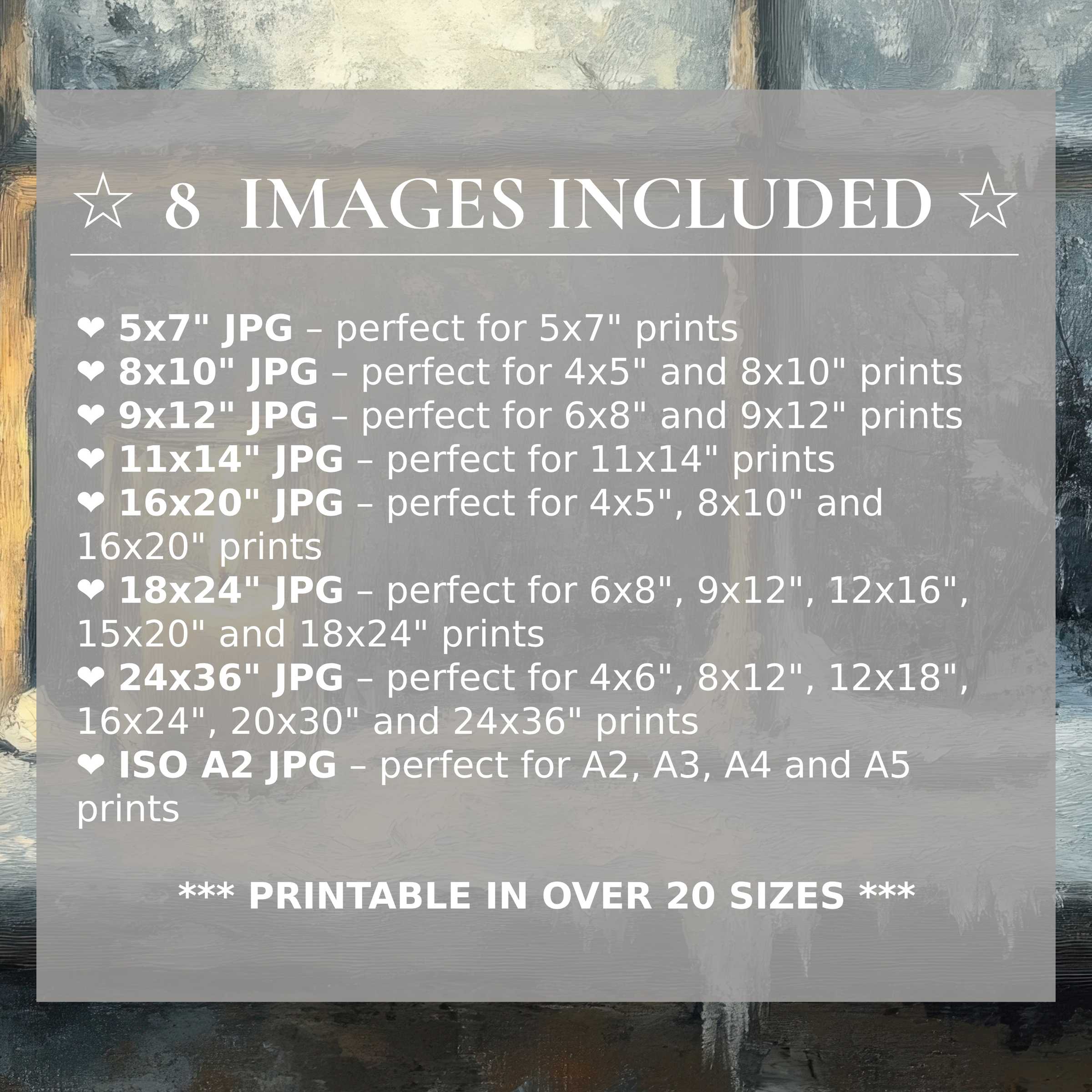 Radiant winter digital print in icy blues and warm wood tones, elevated for modern interiors with 8 high-quality sizes included