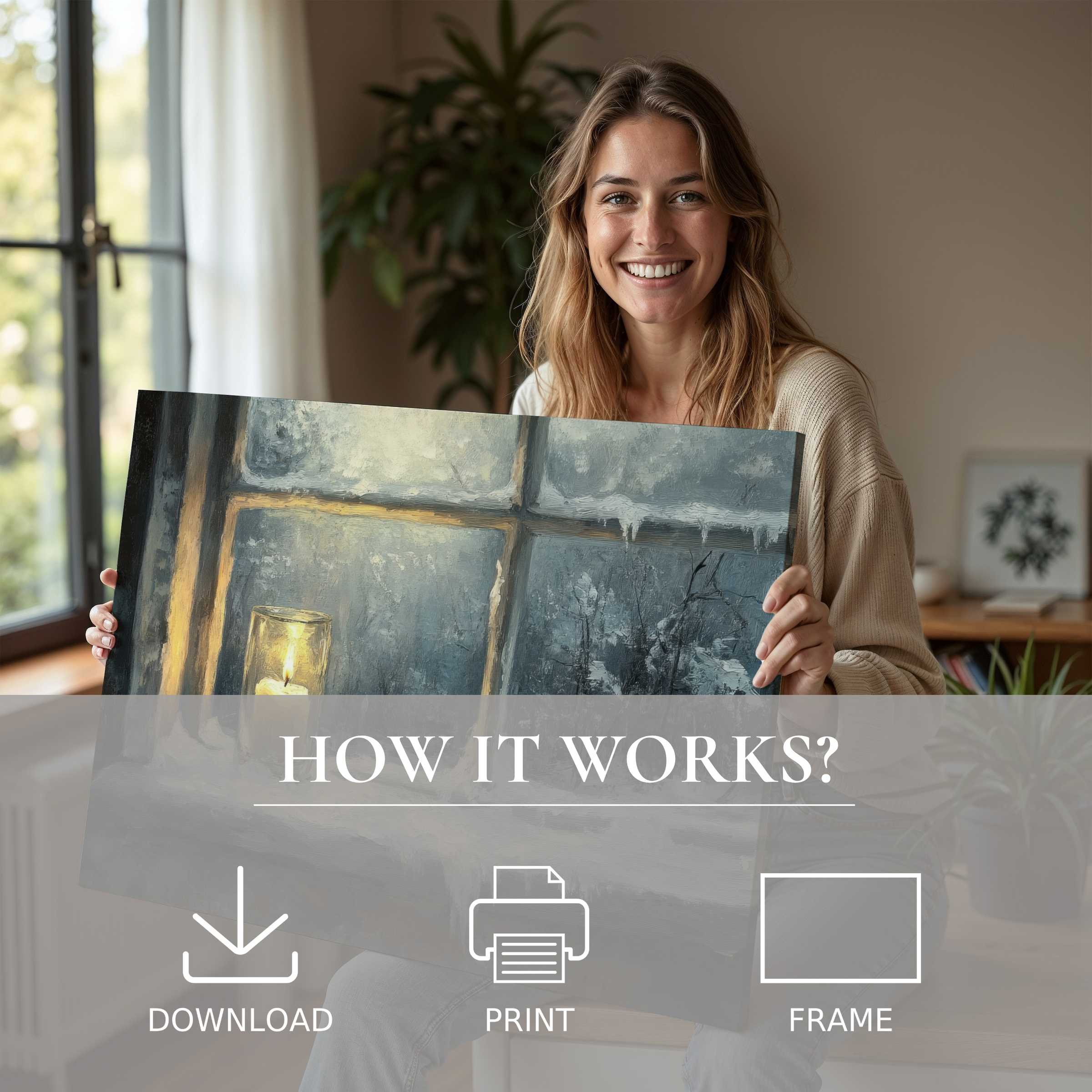 A joyful moment unfolding as a winter digital art print brings warmth and serene beauty to a modern home