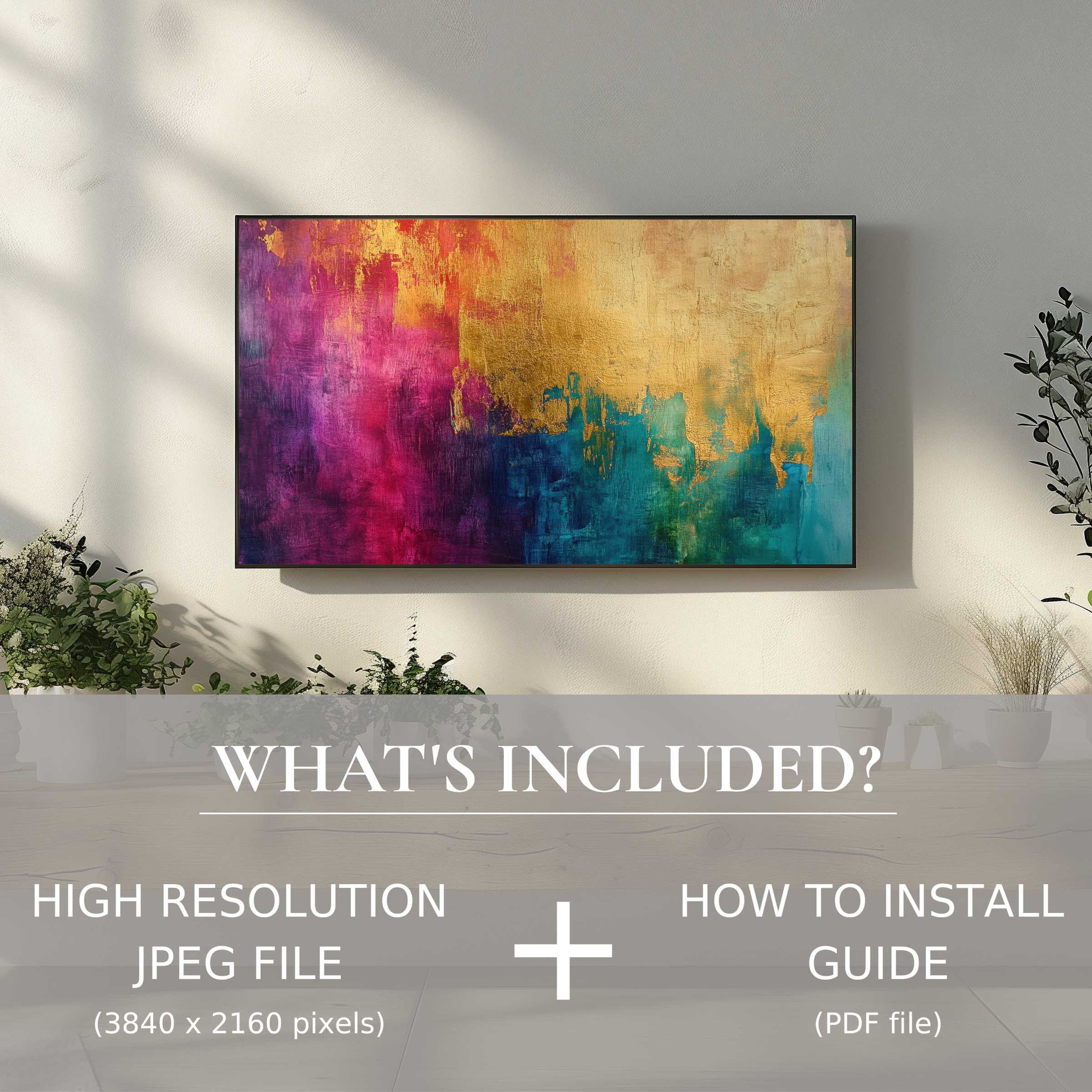 Elegant abstract digital TV art download enhances modern living spaces with easy digital use and vibrant color impact