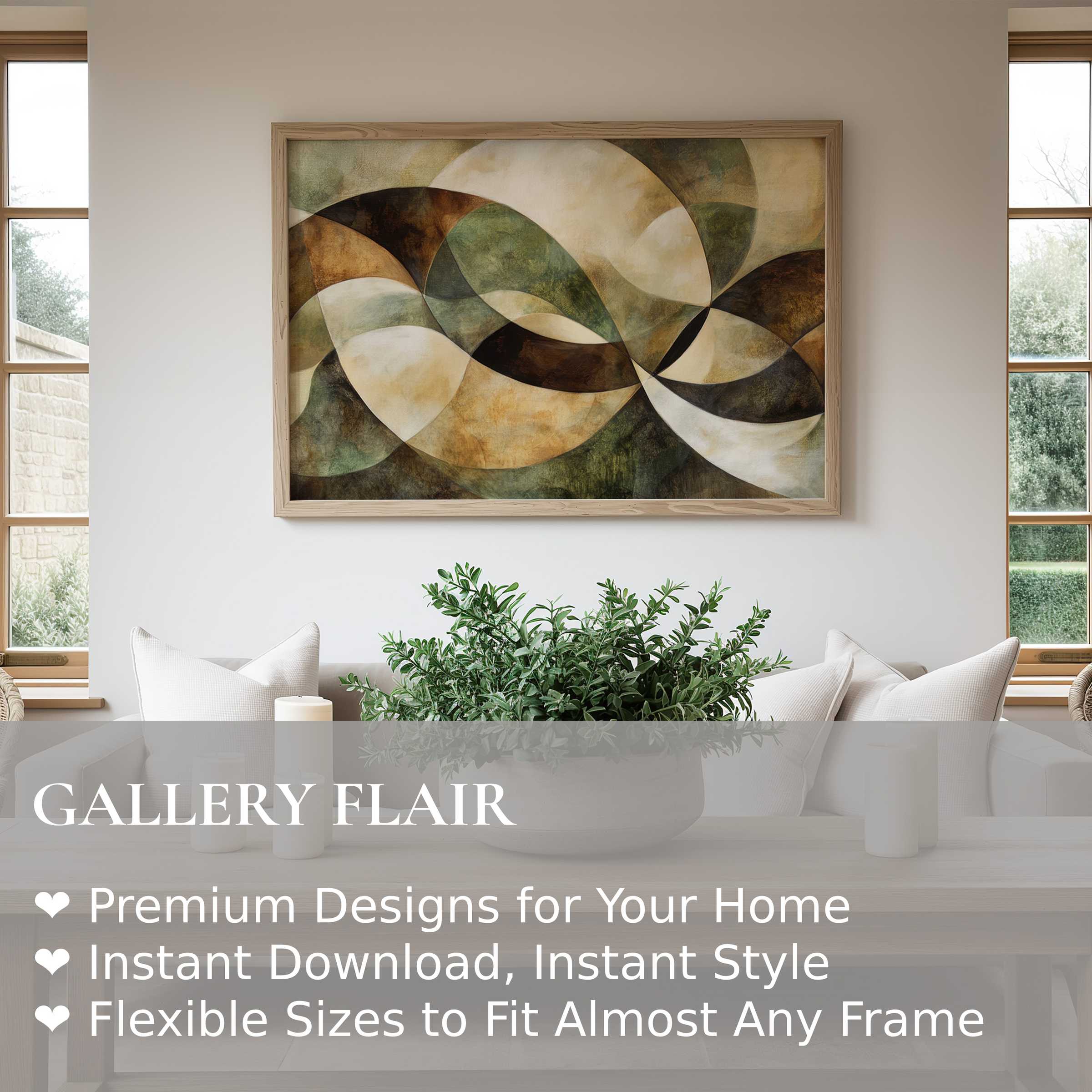 Modern wall art print with flowing abstract forms in earthy tones, enhancing serene, minimalist living spaces with organic warmth and sophisticated style