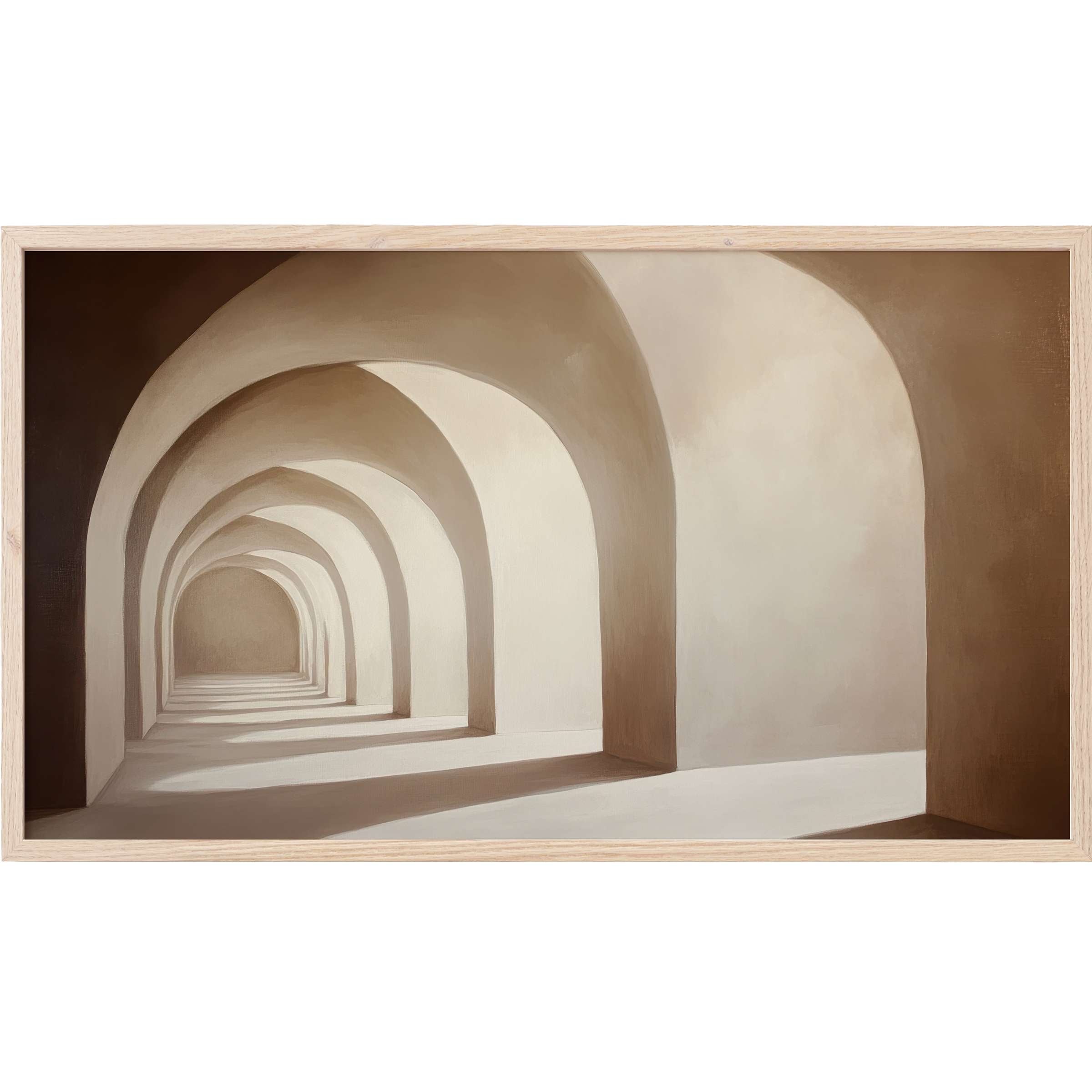 Serene arches in warm beige tones create depth and light play in this neutral Frame TV Art for elegant decor