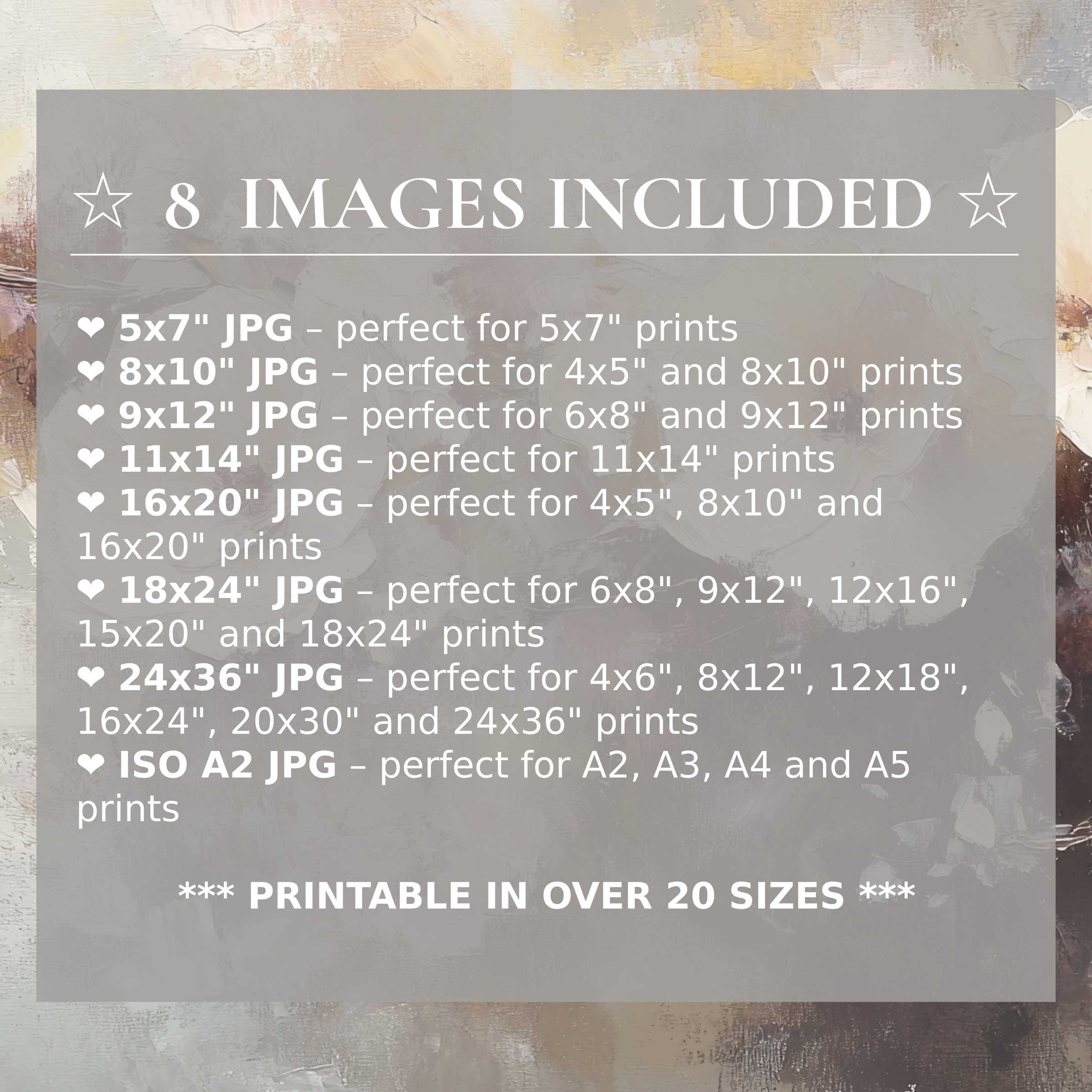 Botanical digital print in radiant earth tones, offering calming luxury and style with 8 high-quality sizes included for versatile modern interiors