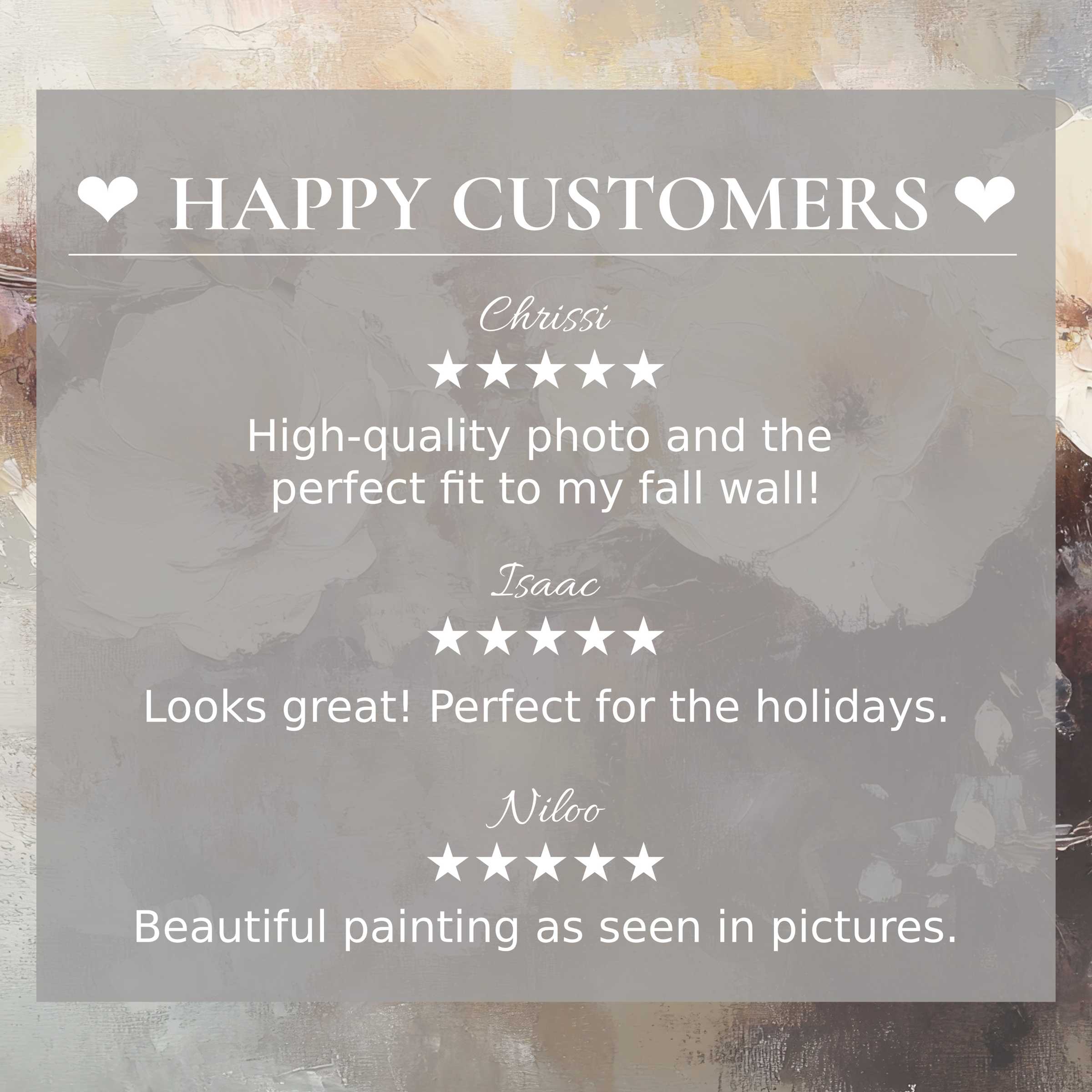 Elegant botanical art for Frame TV with abstract pastel background, showcasing happy customer trust through positive reviews