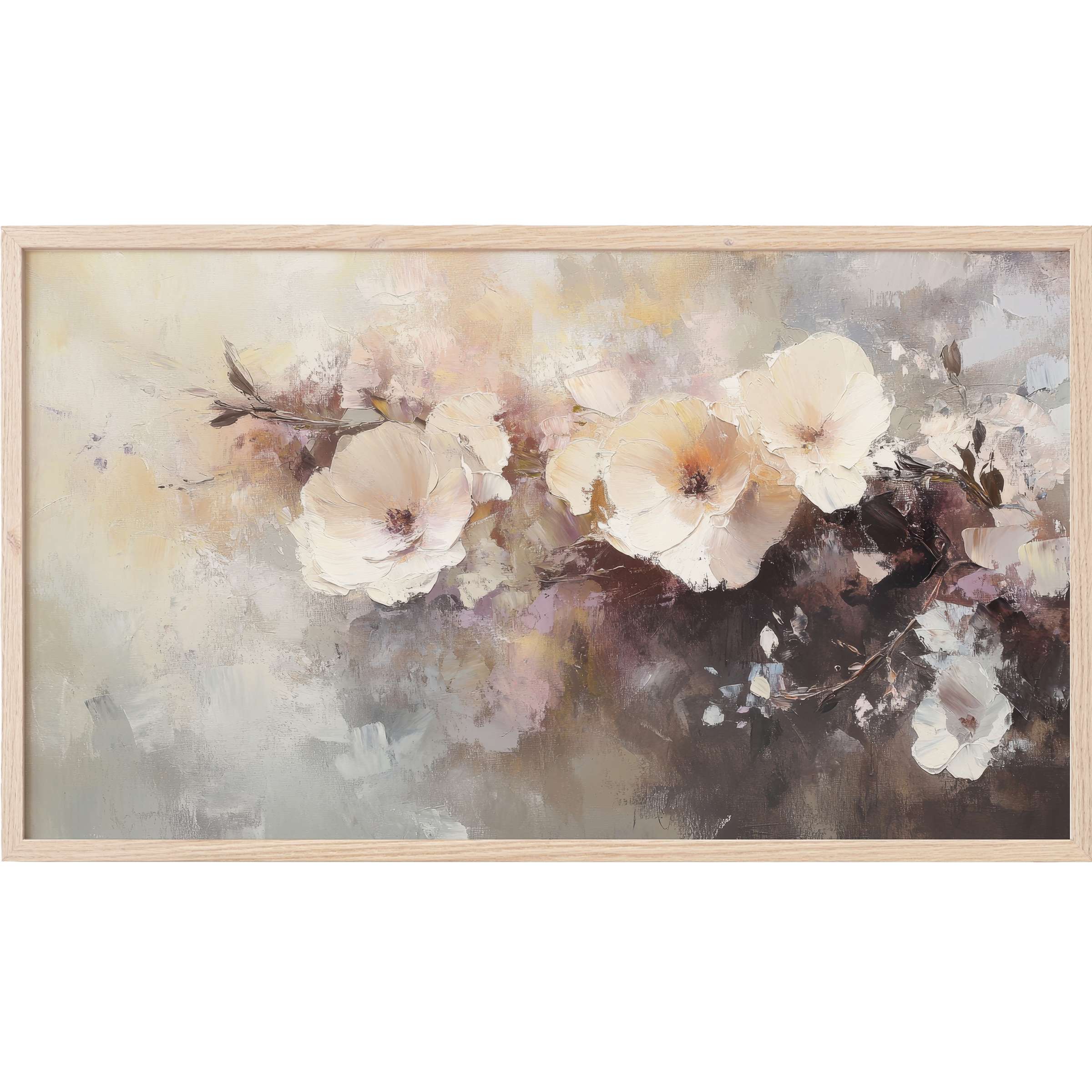 Soft cream and taupe florals with textured brushstrokes in an elegant botanical Frame TV Art design