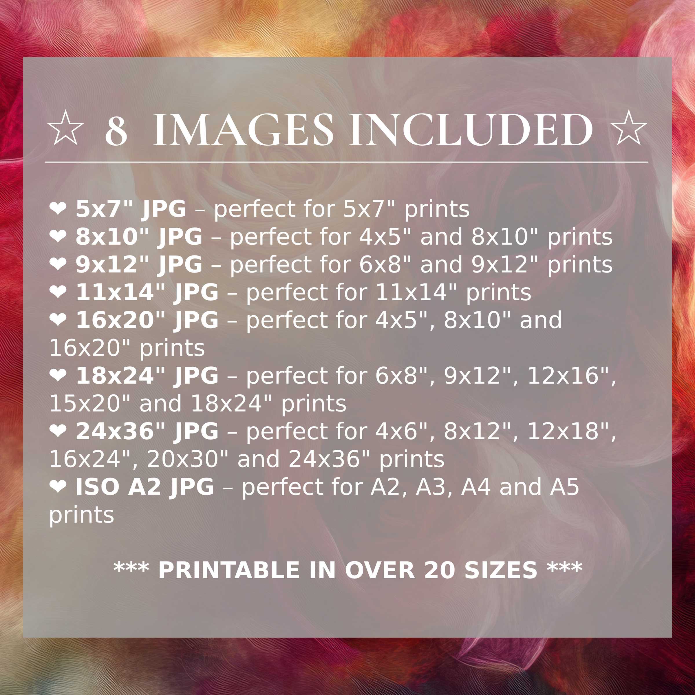 Radiant floral digital print in warm coral and gold hues, available in 8 high-quality sizes to elevate modern interiors with versatile elegance