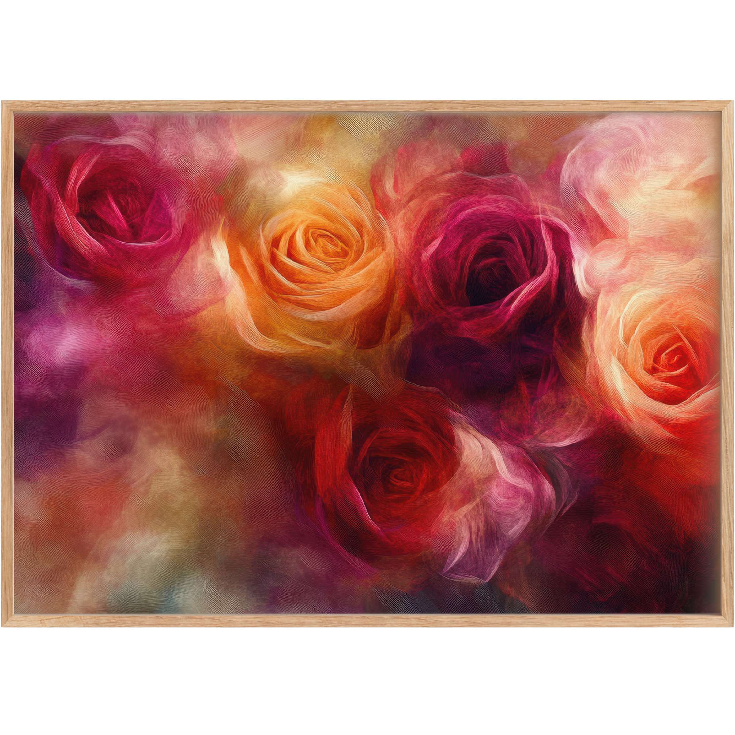 Lush floral printable wall art blooms in rich reds and warm oranges, infusing interiors with a radiant, passionate elegance