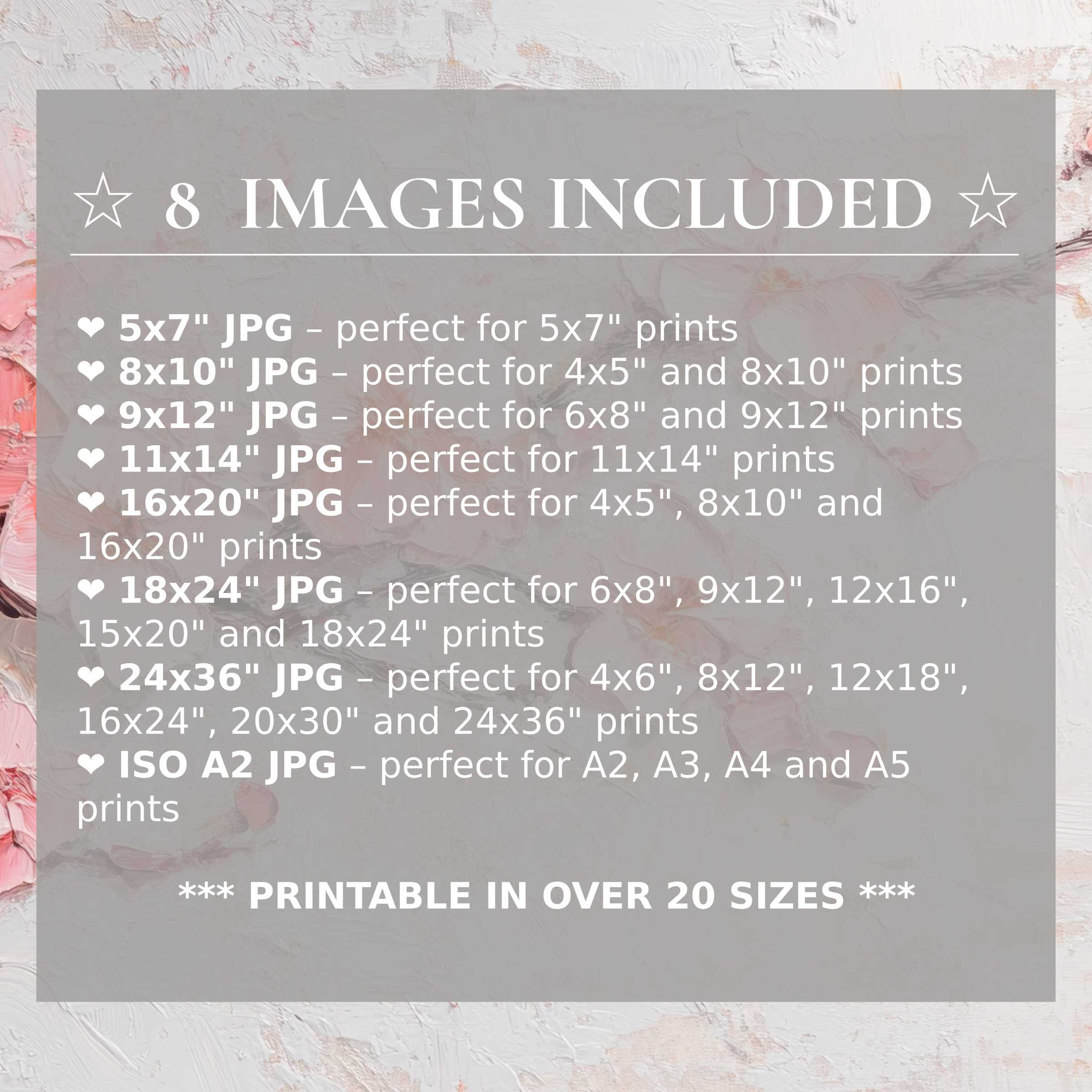 Radiant spring digital print in soft pinks and neutrals, elevating modern interiors with 8 high-quality sizes included