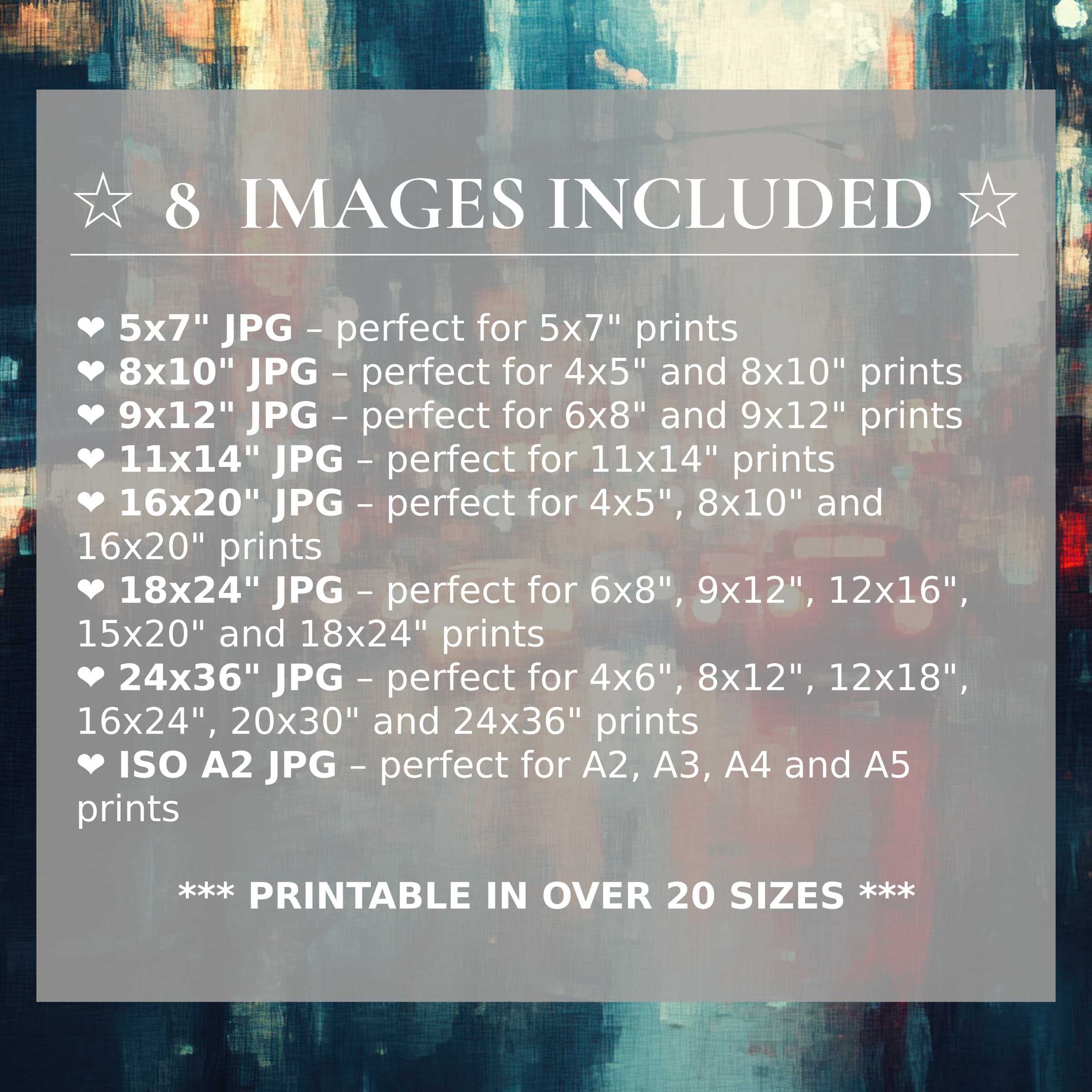 Radiant urban digital print in deep blues, warm corals, and soft neutrals, offered in 8 high-quality sizes to elevate modern interiors
