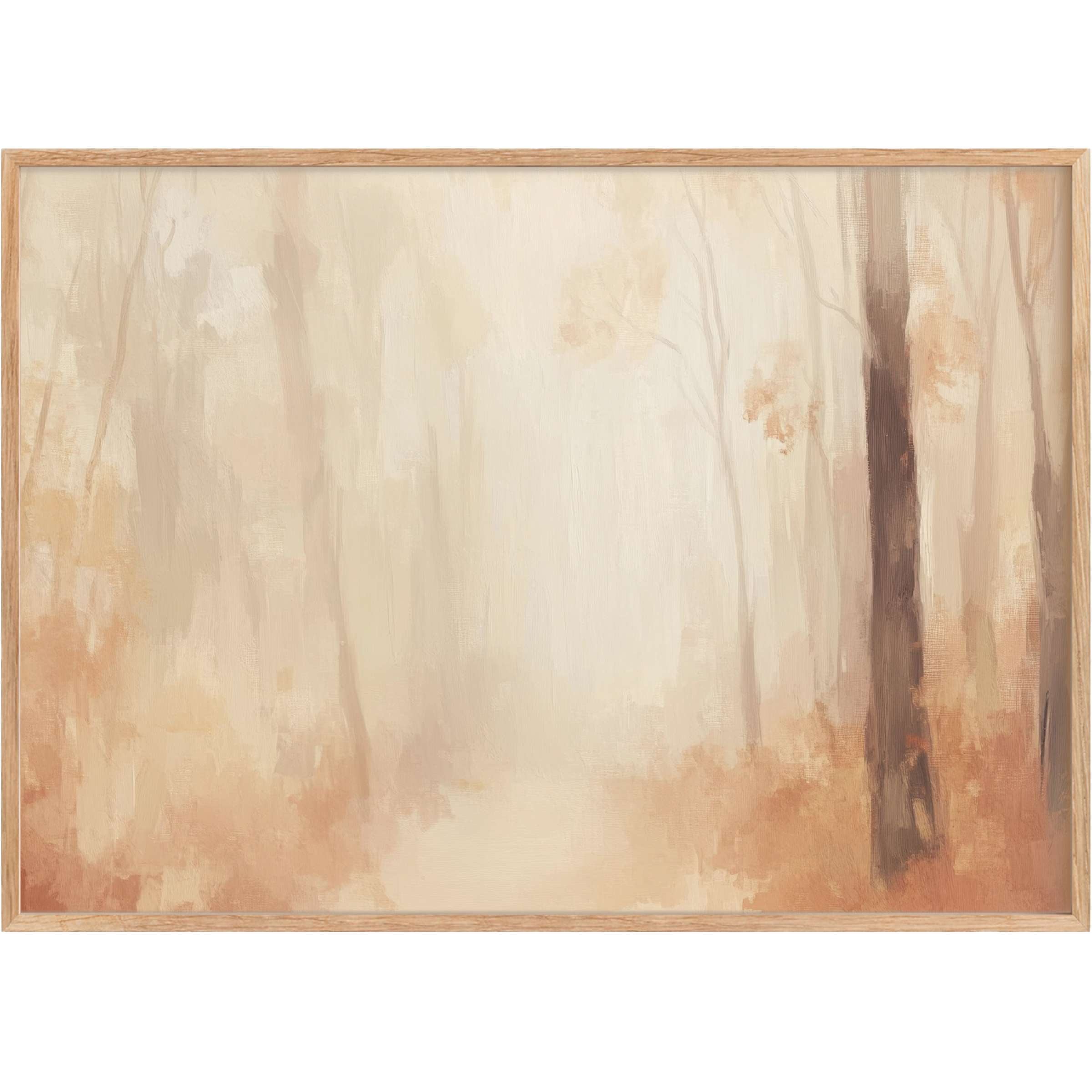 Ethereal fall printable wall art in soft beige and warm amber, evoking a serene, misty woodland calm for elegant spaces