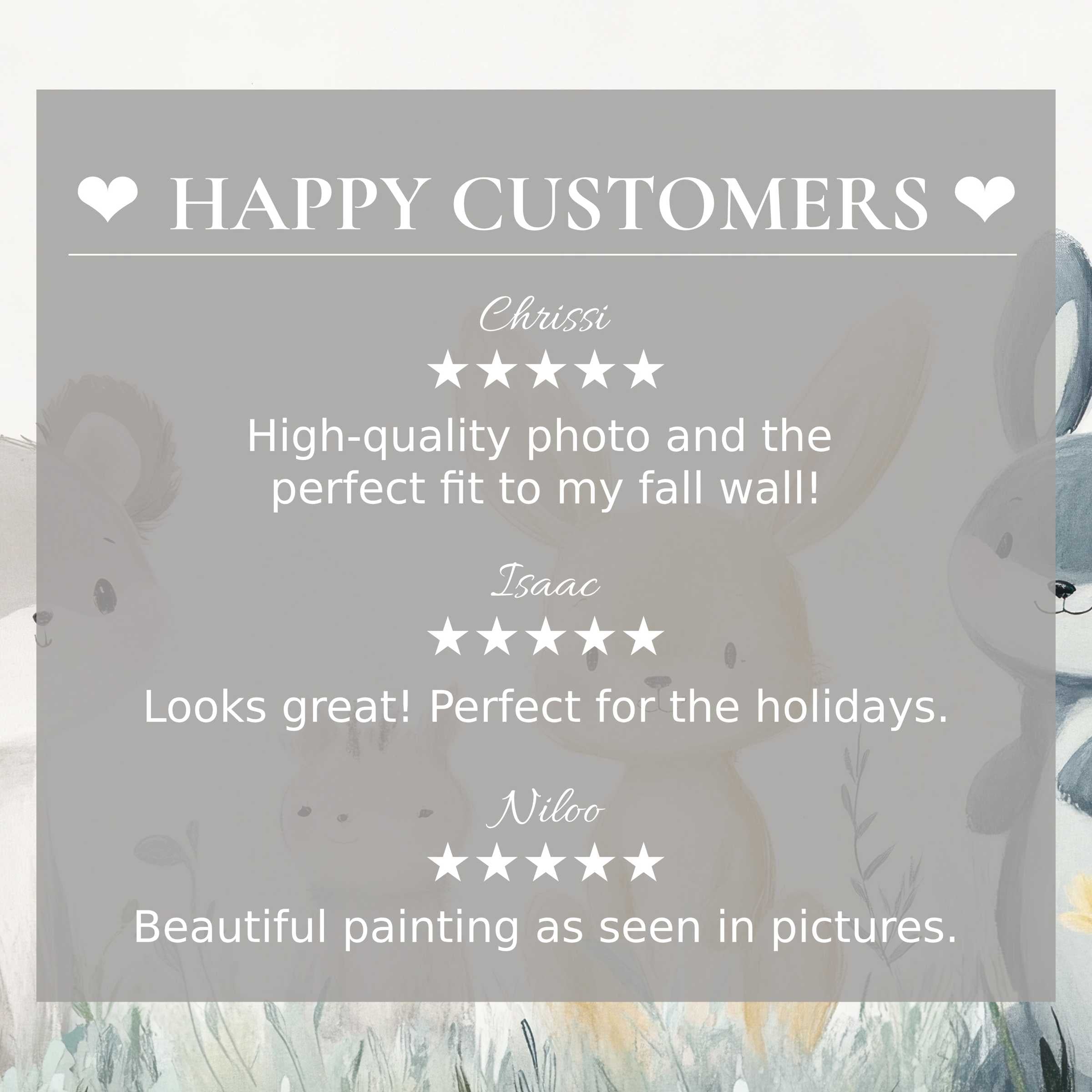 Elegant nursery art for Frame TV with soft pastel animals; happy customer reviews build trust and showcase quality