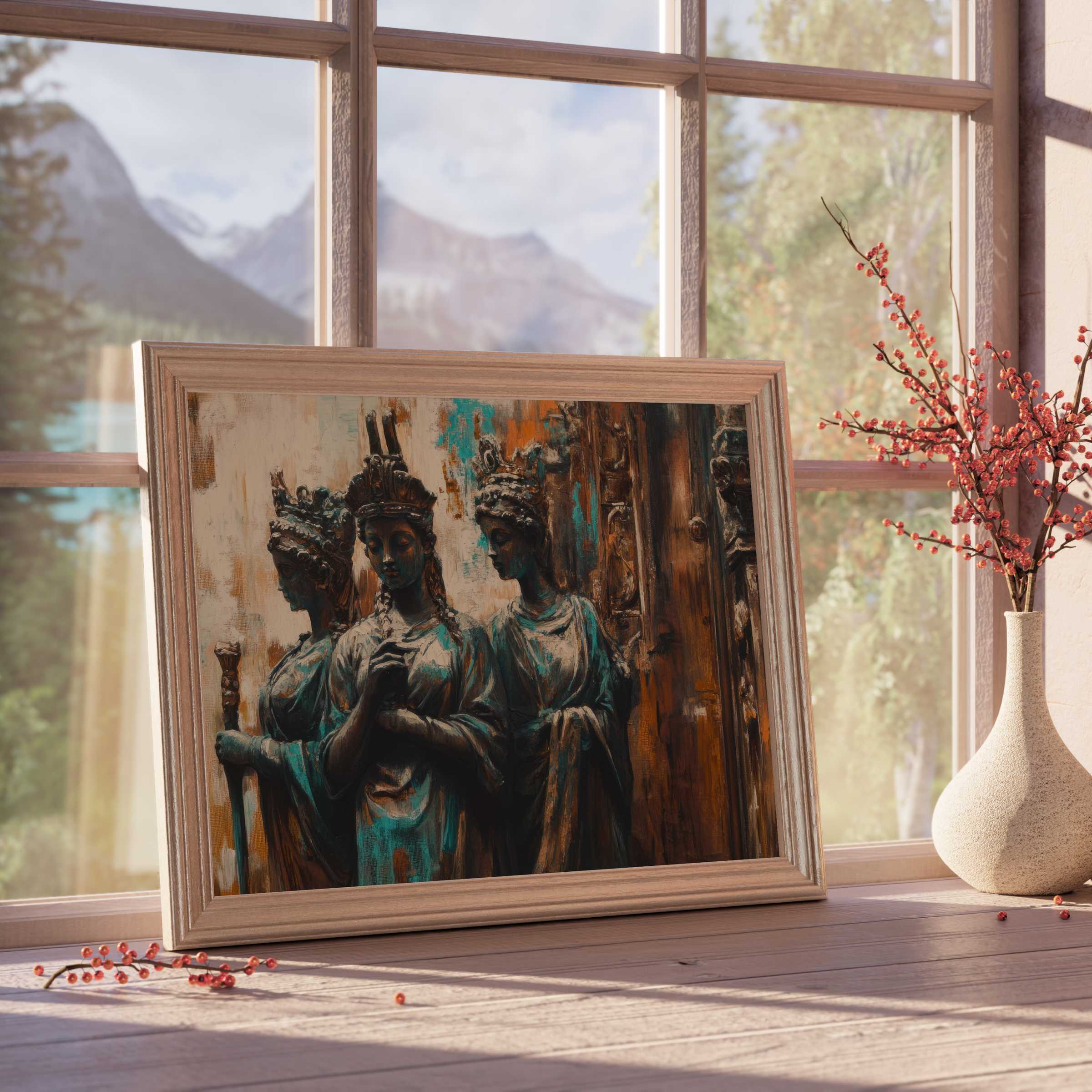 Boho downloadable art capturing serene, sculptural elegance in warm earth tones, perfect for tranquil, curated interiors