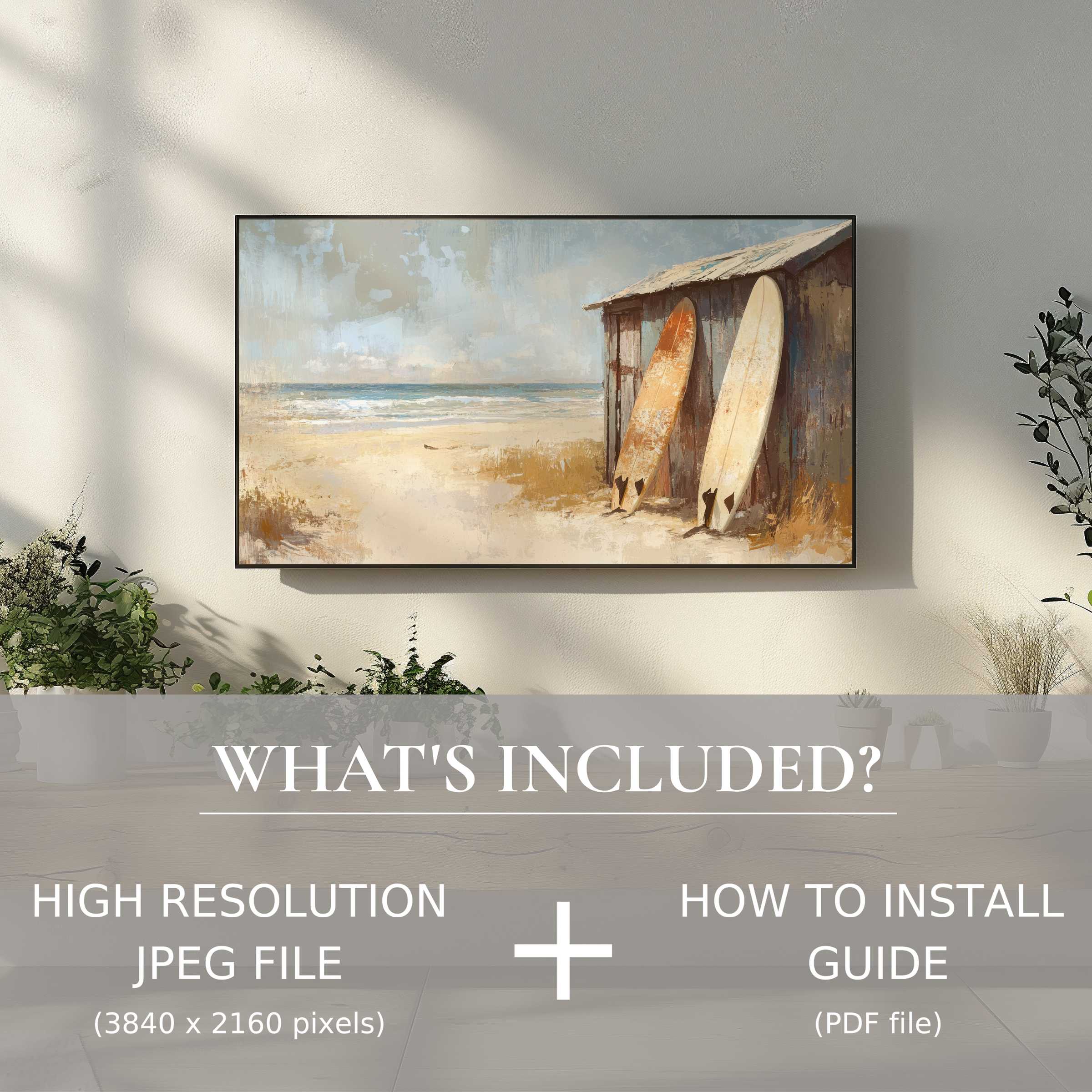 Coastal digital TV art download enhances chic living spaces with effortless, high-resolution elegance and easy digital installation
