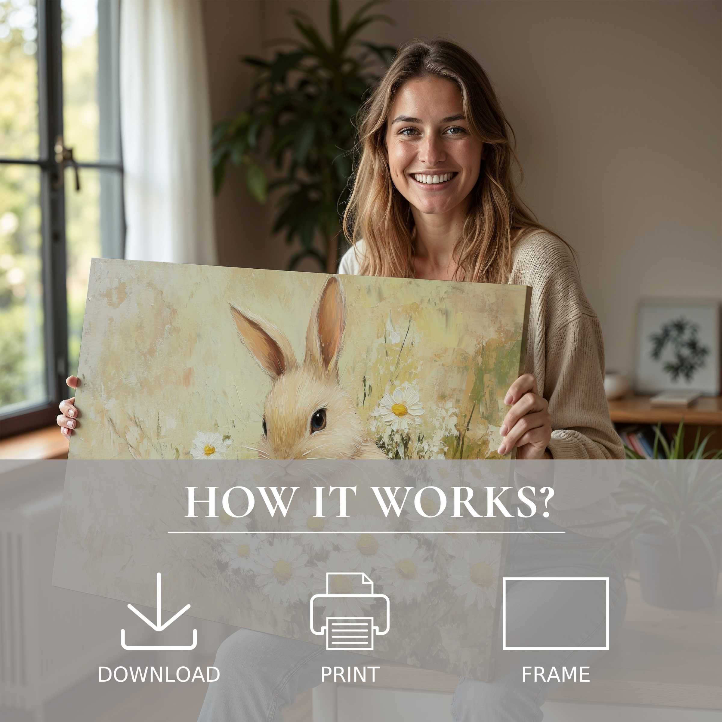 A joyful moment in a stylish home where an easter digital art print enriches serene living with timeless warmth and effortless elegance
