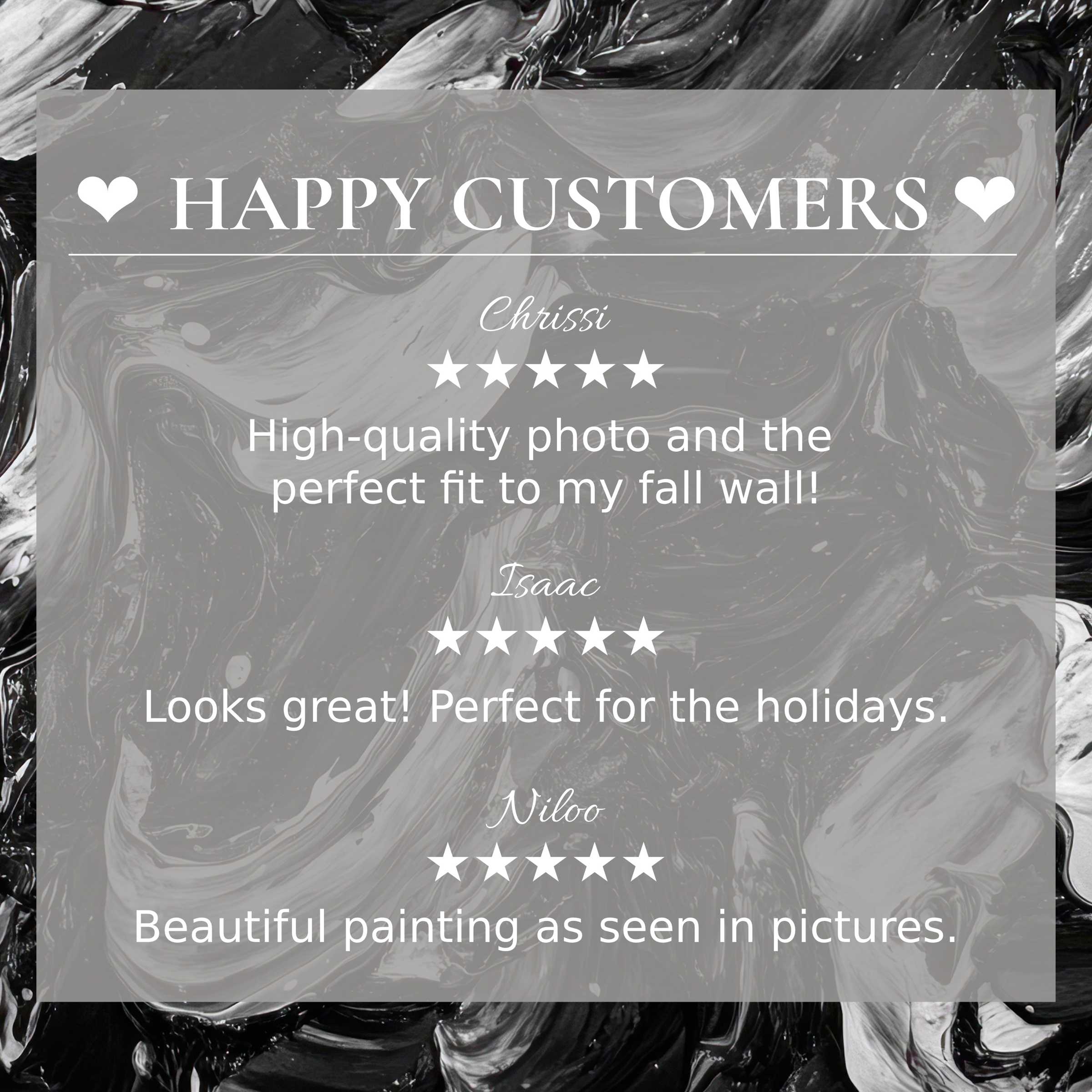 Black and white art for Frame TV with abstract swirls; layout inspires trust through reviews from happy customer