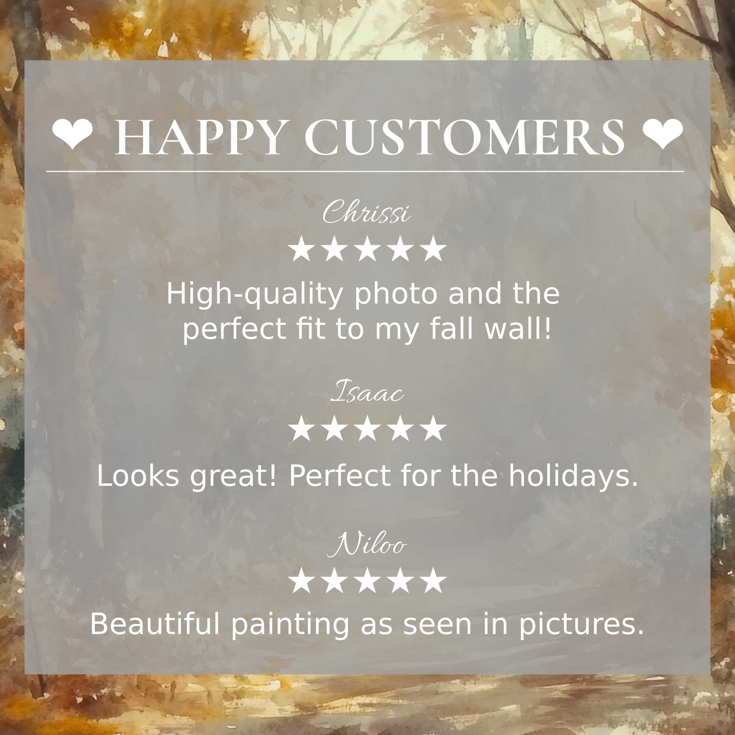 Fall art for Frame TV with abstract sunset hues, showcasing happy customer reviews fostering trust and elegant style appeal