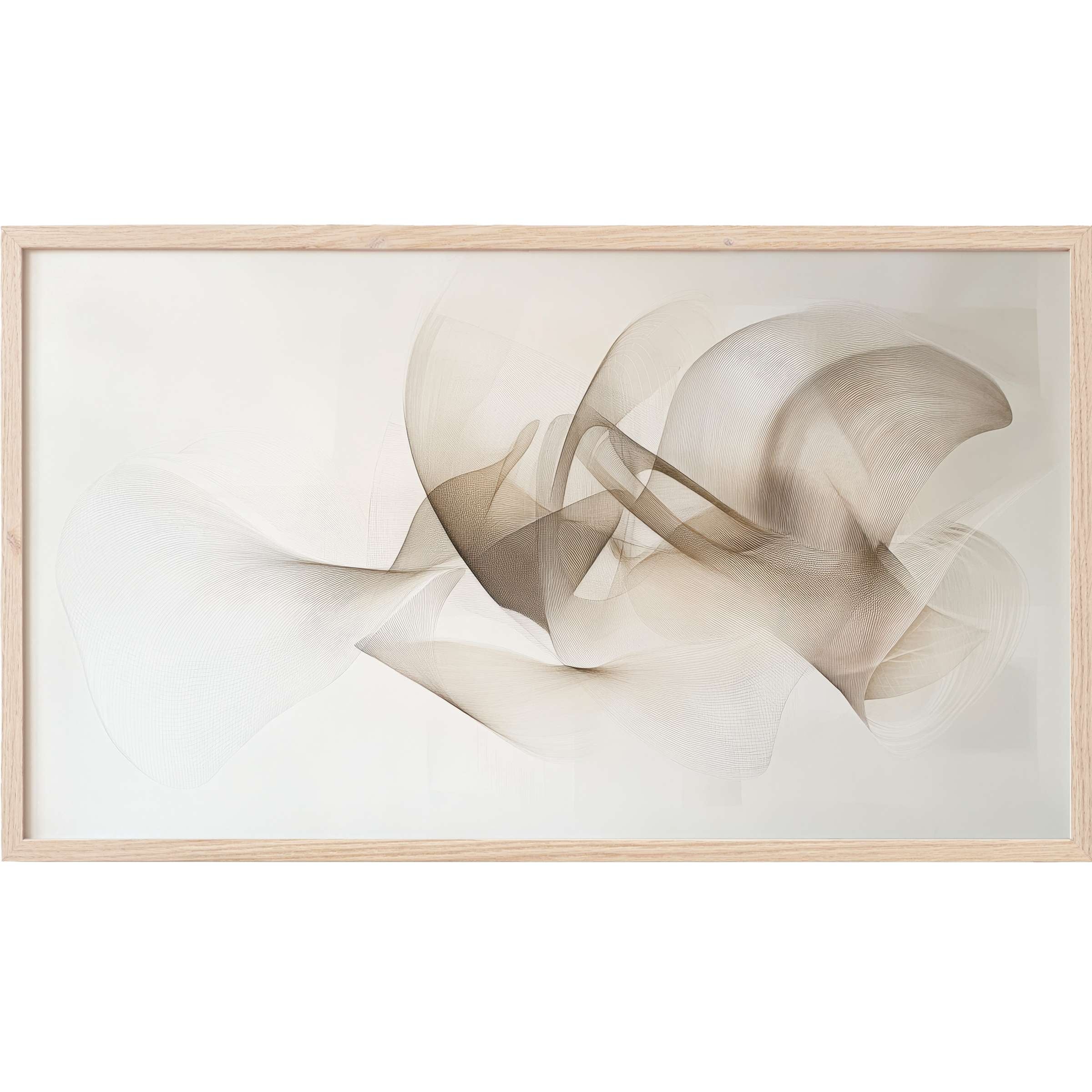 Minimalist Frame TV Art with elegant flowing lines in soft beige and taupe tones, perfect for modern living spaces