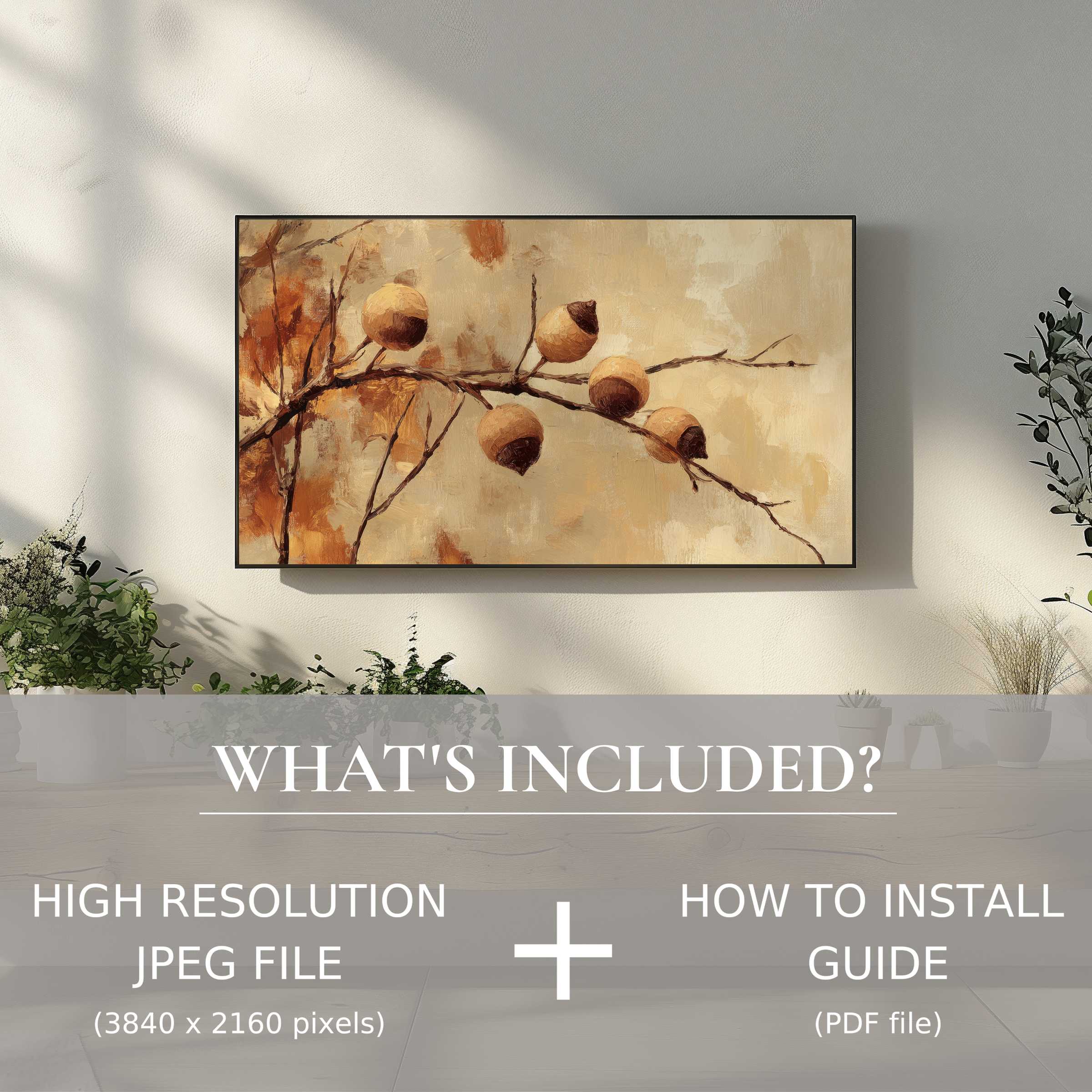 Elegant tree digital TV art download, easy digital use beautifully enhances modern living spaces with warmth