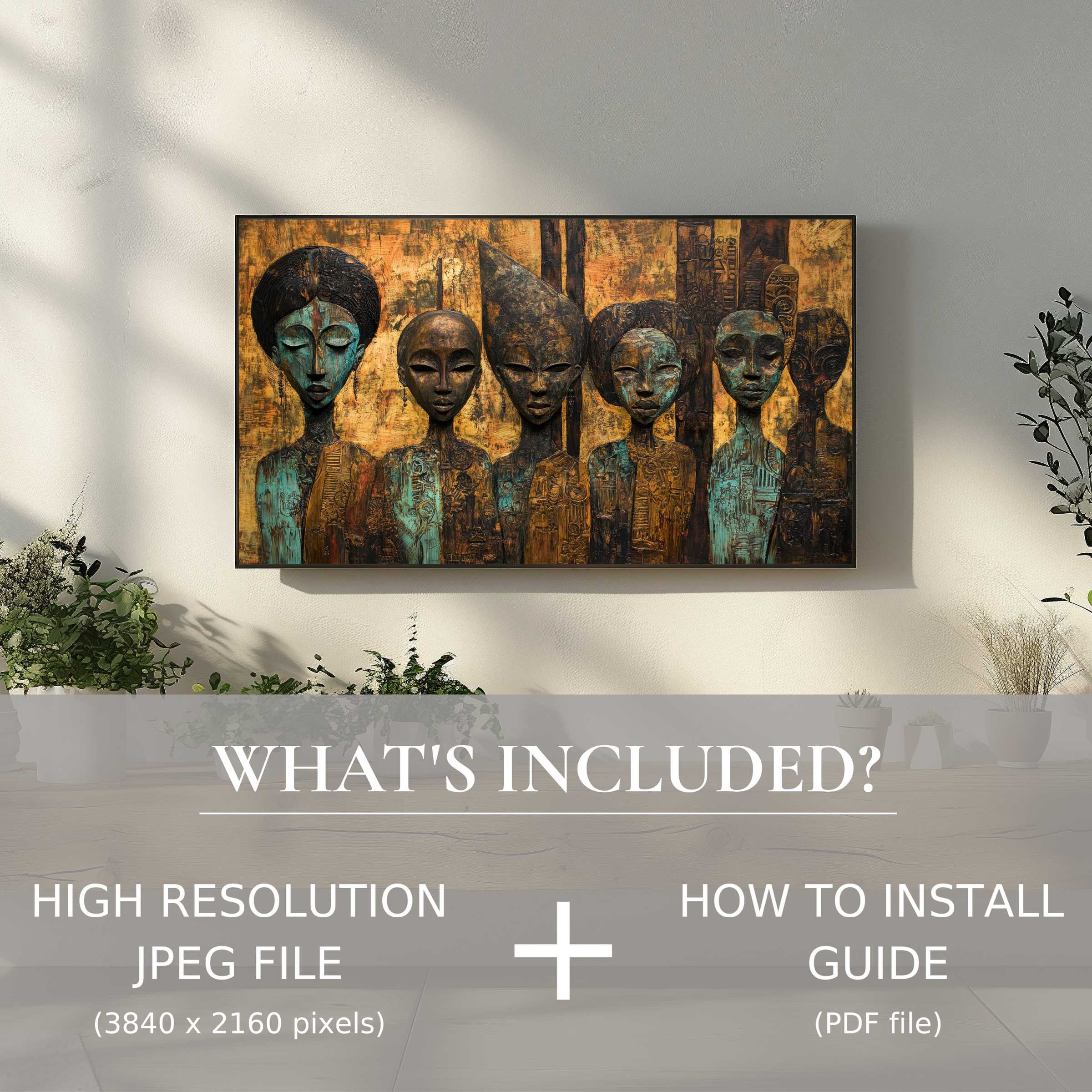 Boho digital TV art download, easily enhances living spaces with rich textures and elegant modern style