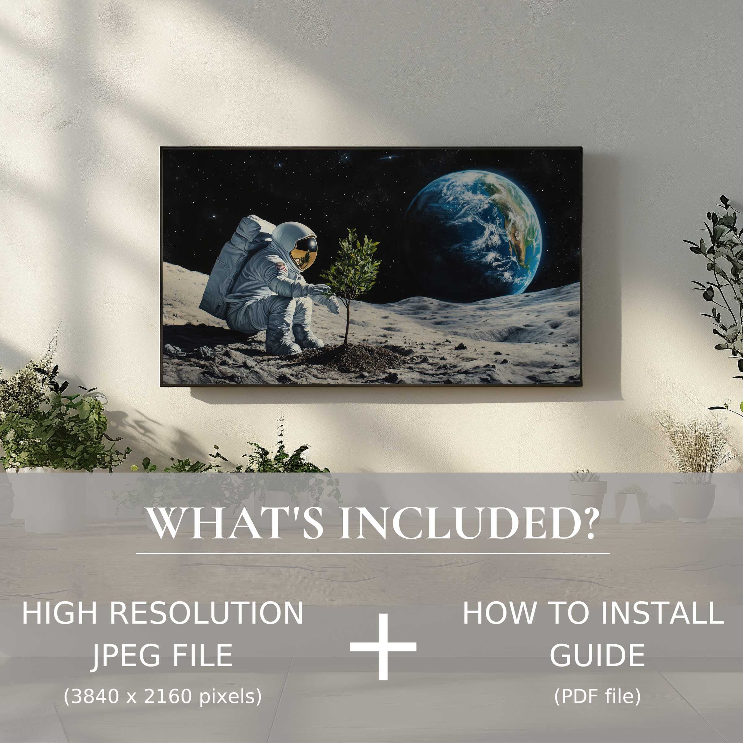 Elegant street art digital TV art download, easily usable to enhance modern living spaces with vivid cosmic imagery