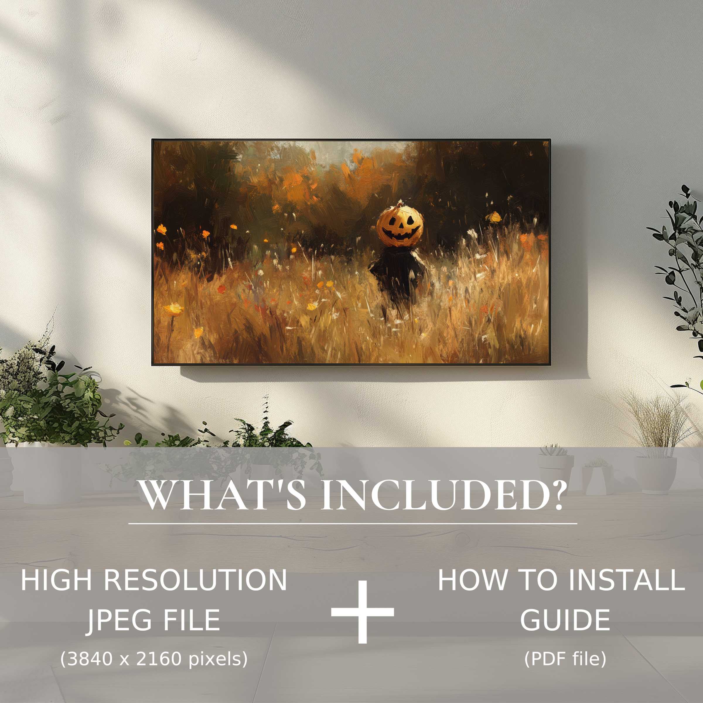Elegant Halloween digital TV art download, easy to use, enhances modern living spaces with warm autumnal charm