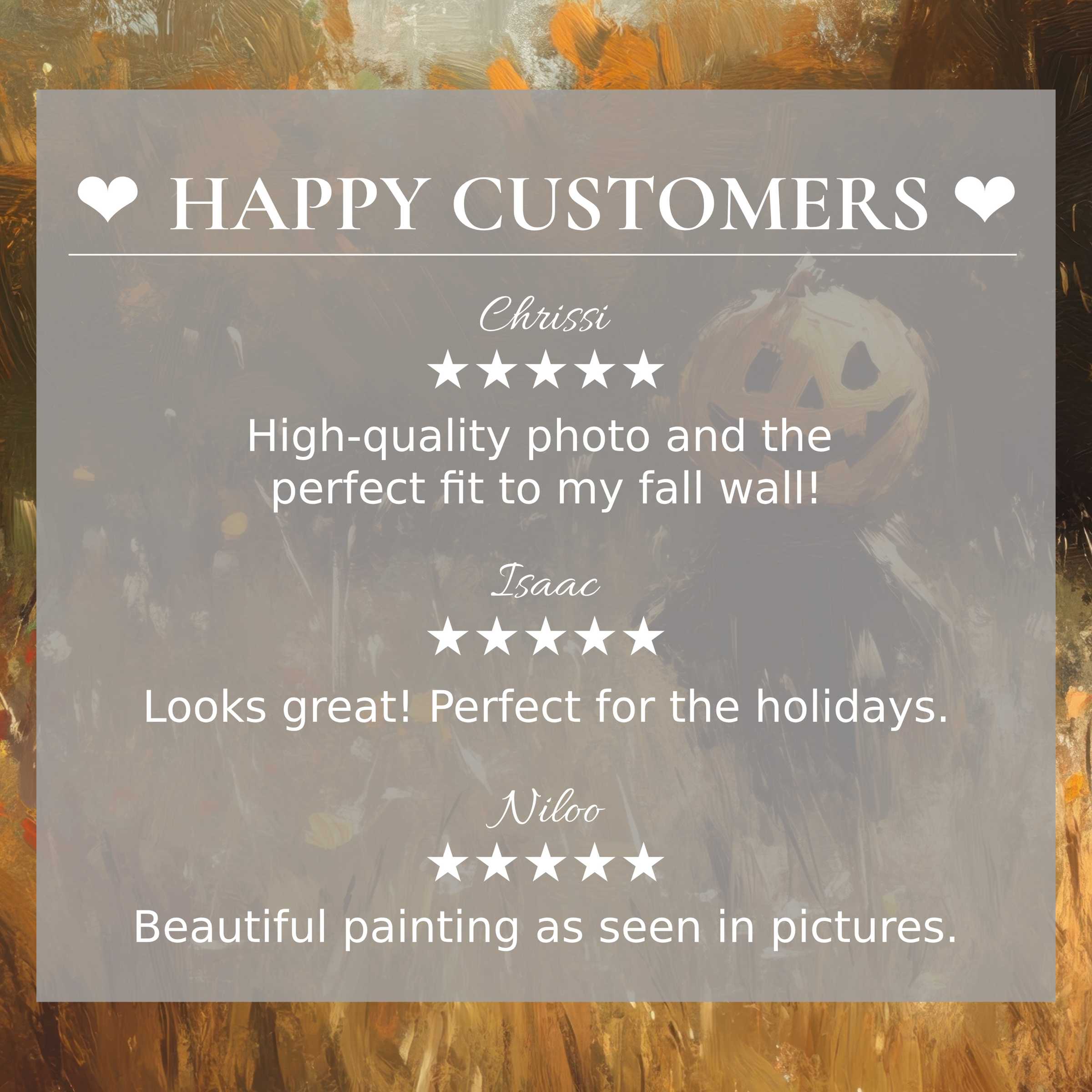 Elegant halloween art for Frame TV with abstract autumn hues, showcasing happy customer reviews to inspire confidence and style