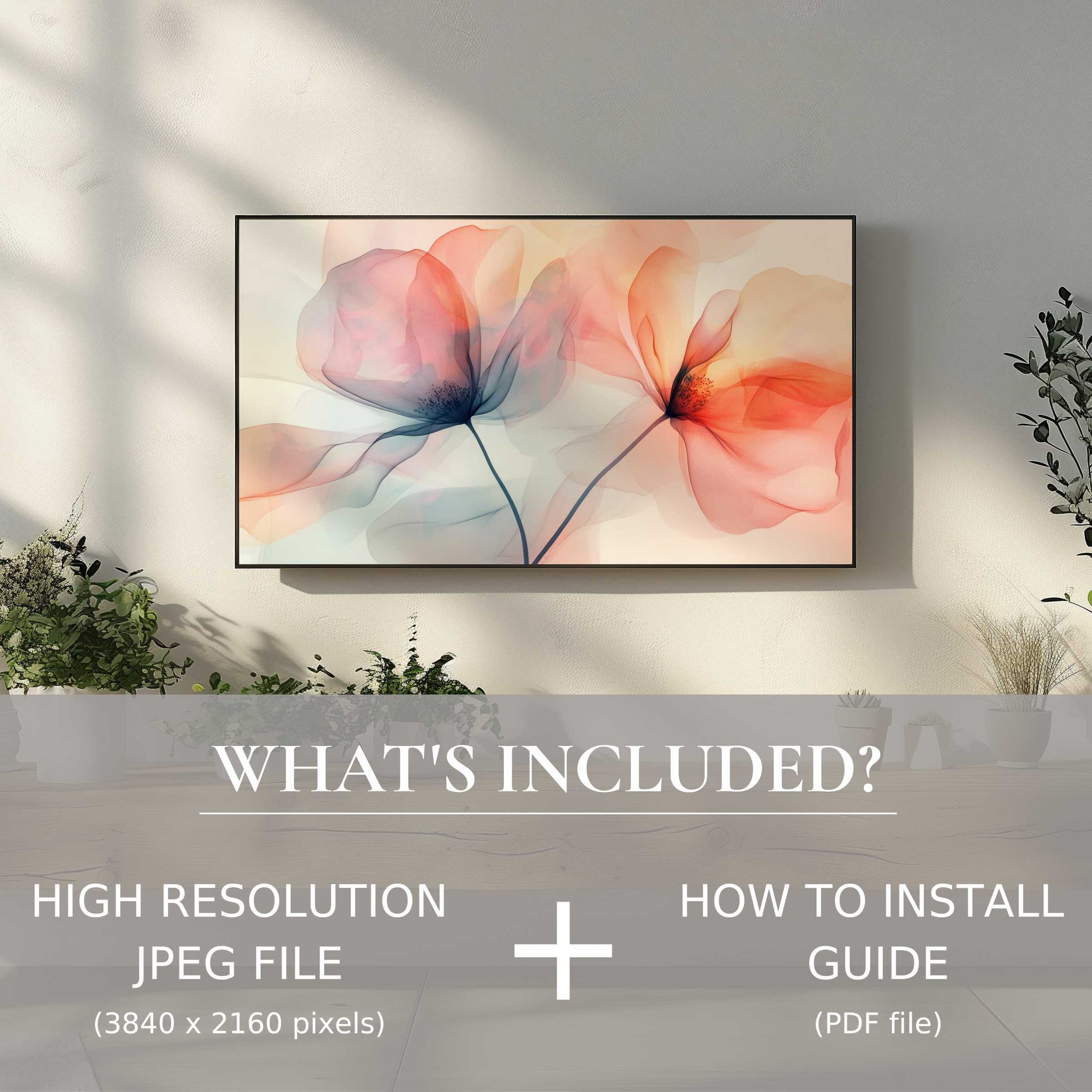 Elegant floral digital TV art download enhancing modern living spaces with easy, high-res digital use and stylish installation guide