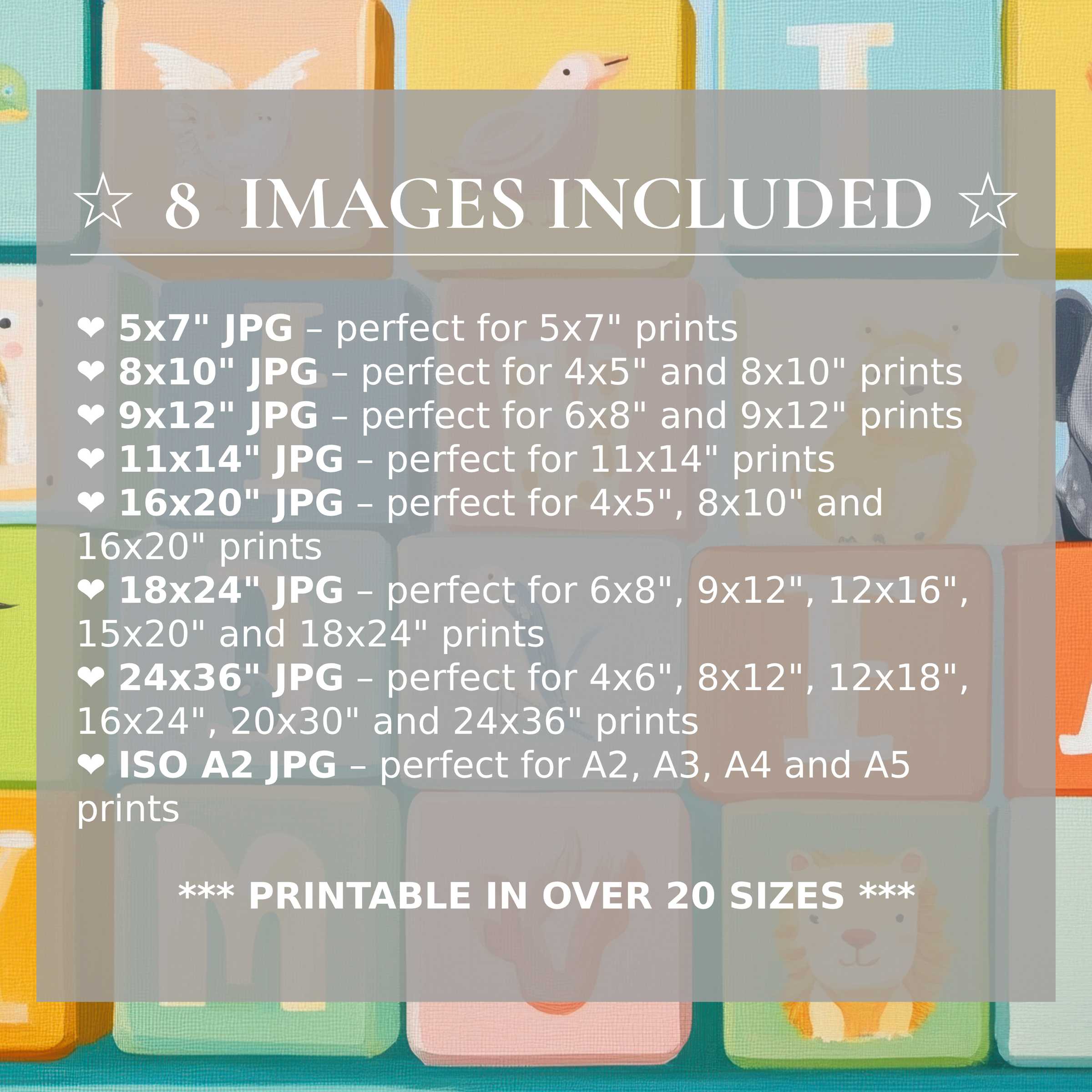 Radiant nursery digital print in soothing pastel blues, yellows, and greens, offered in 8 high-quality sizes to elevate modern interiors with timeless charm and versatile style