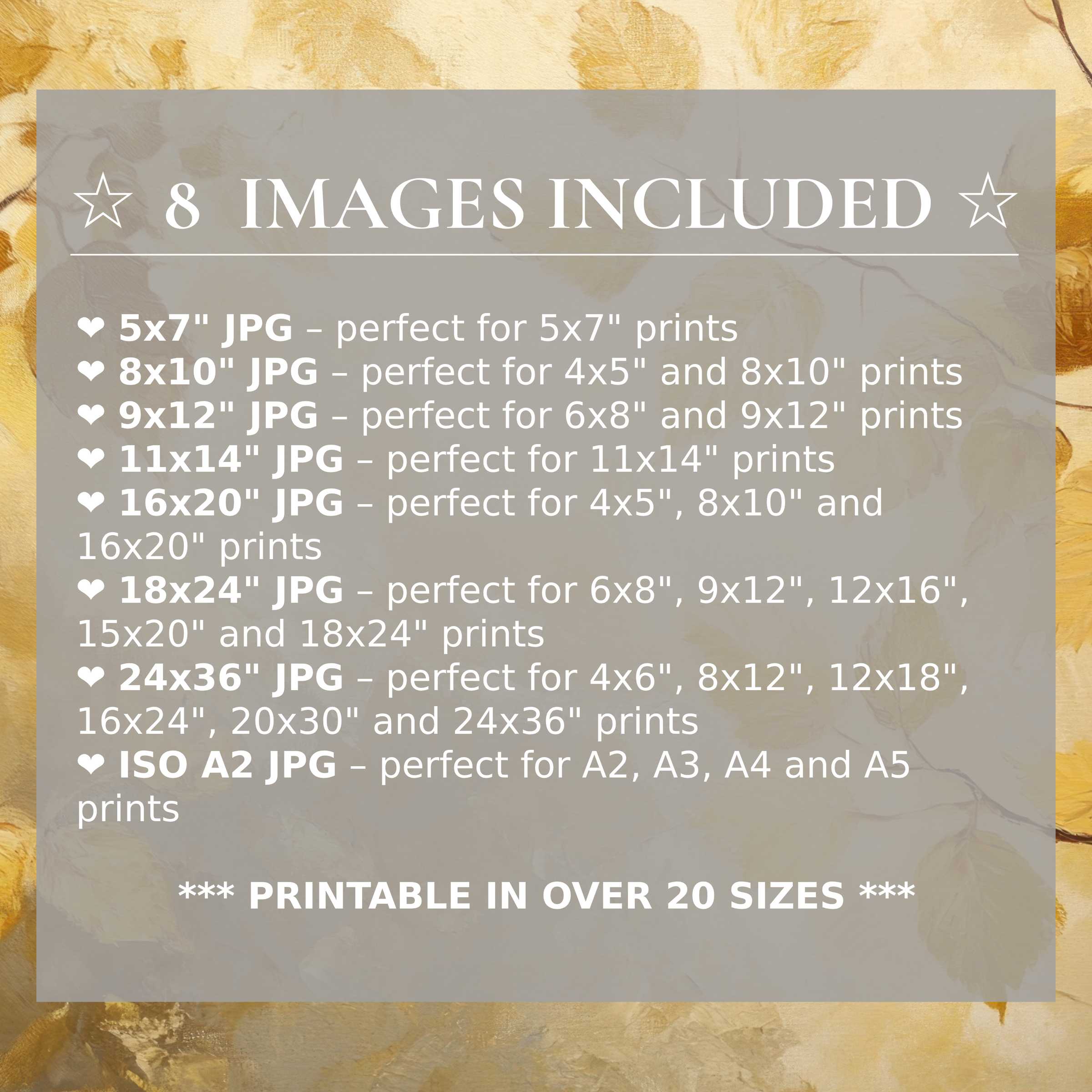 Radiant fall digital print in warm amber and gold hues, available in 8 high-quality sizes for versatile modern interiors