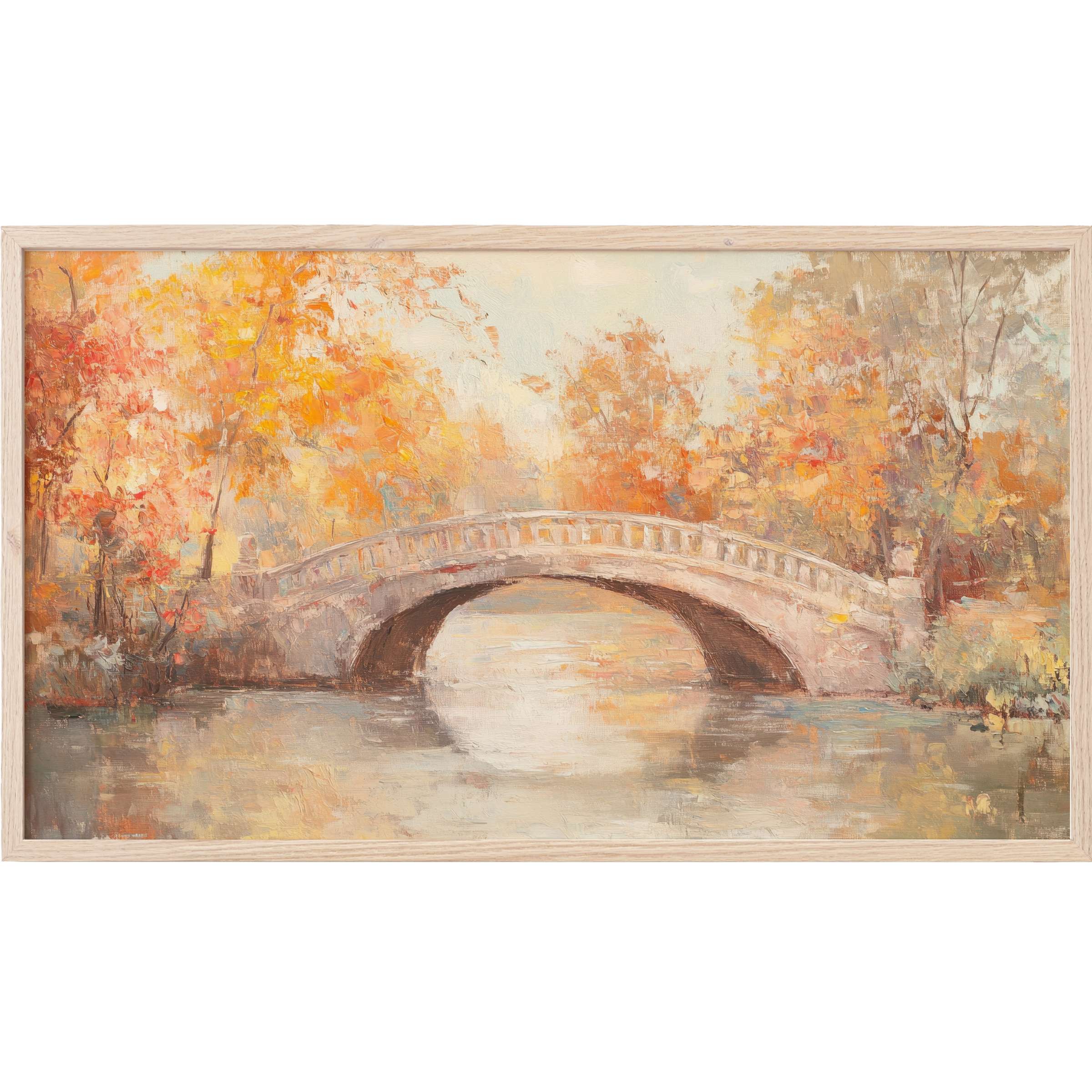 Vintage Frame TV Art featuring a soft, impressionist autumn scene with warm orange, yellow, and beige hues