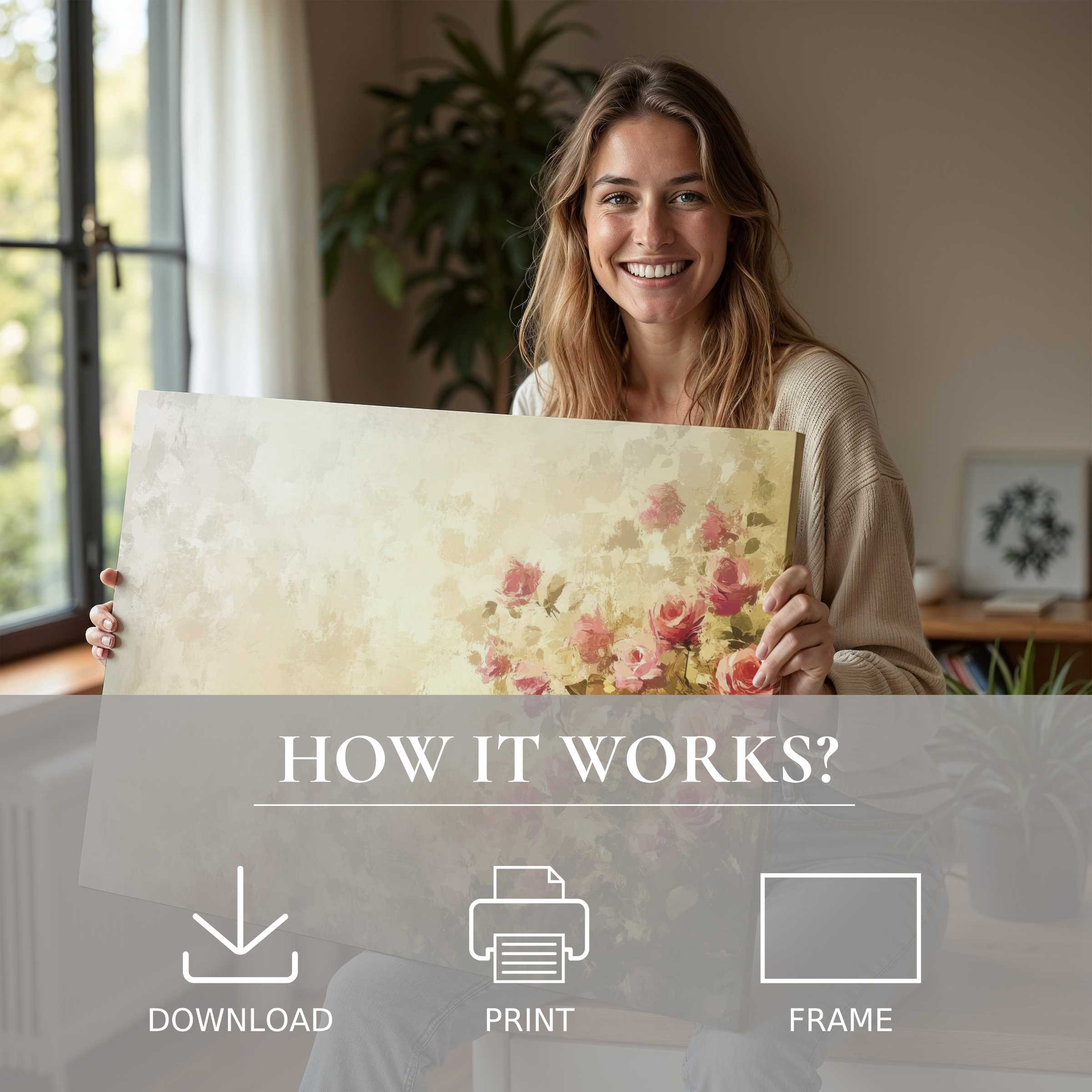 Radiant summer digital art print embraced in a sunlit modern home, inspiring a serene bond between art and everyday living