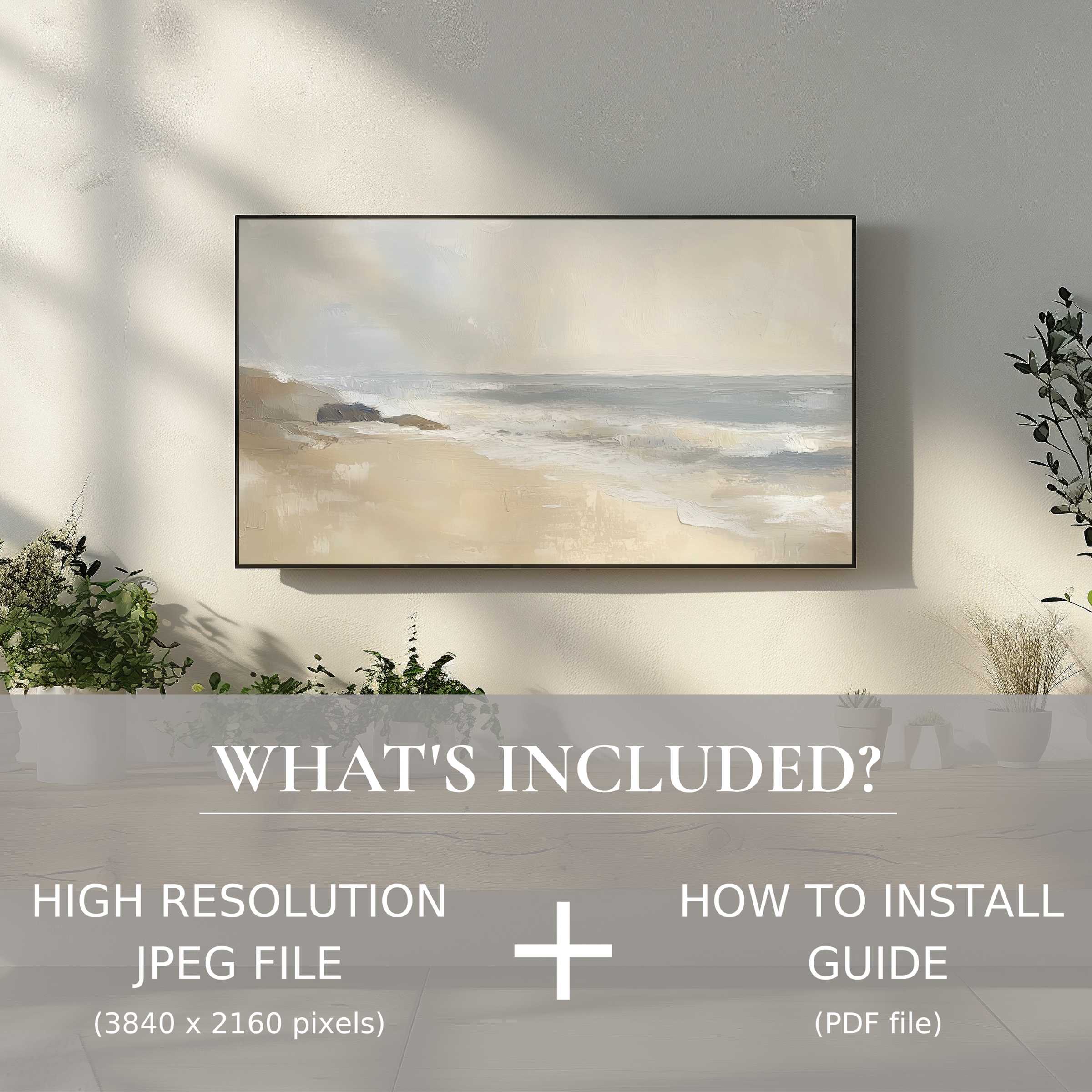 Elegant landscape digital TV art download, enhancing your living space with effortless digital style and serene coastal beauty