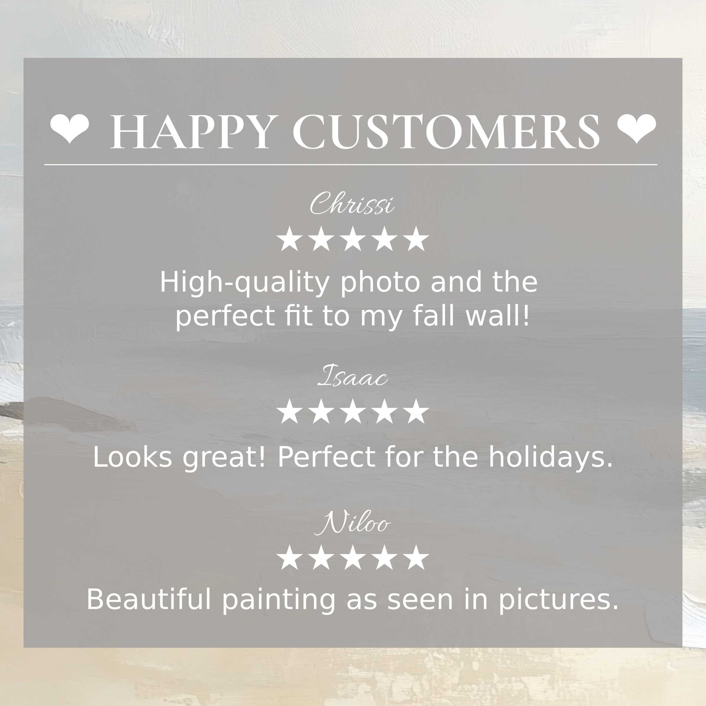 Elegant layout with abstract sunset hues, showcasing landscape art for Frame TV and happy customer reviews