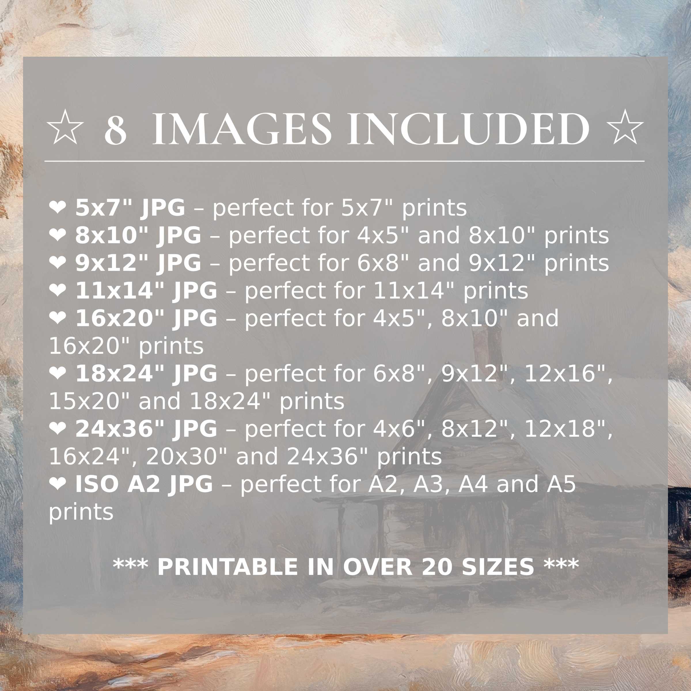 Winter digital print in serene blues and warm earth tones, delivering radiant calm and style in 8 included sizes for elegant modern interiors