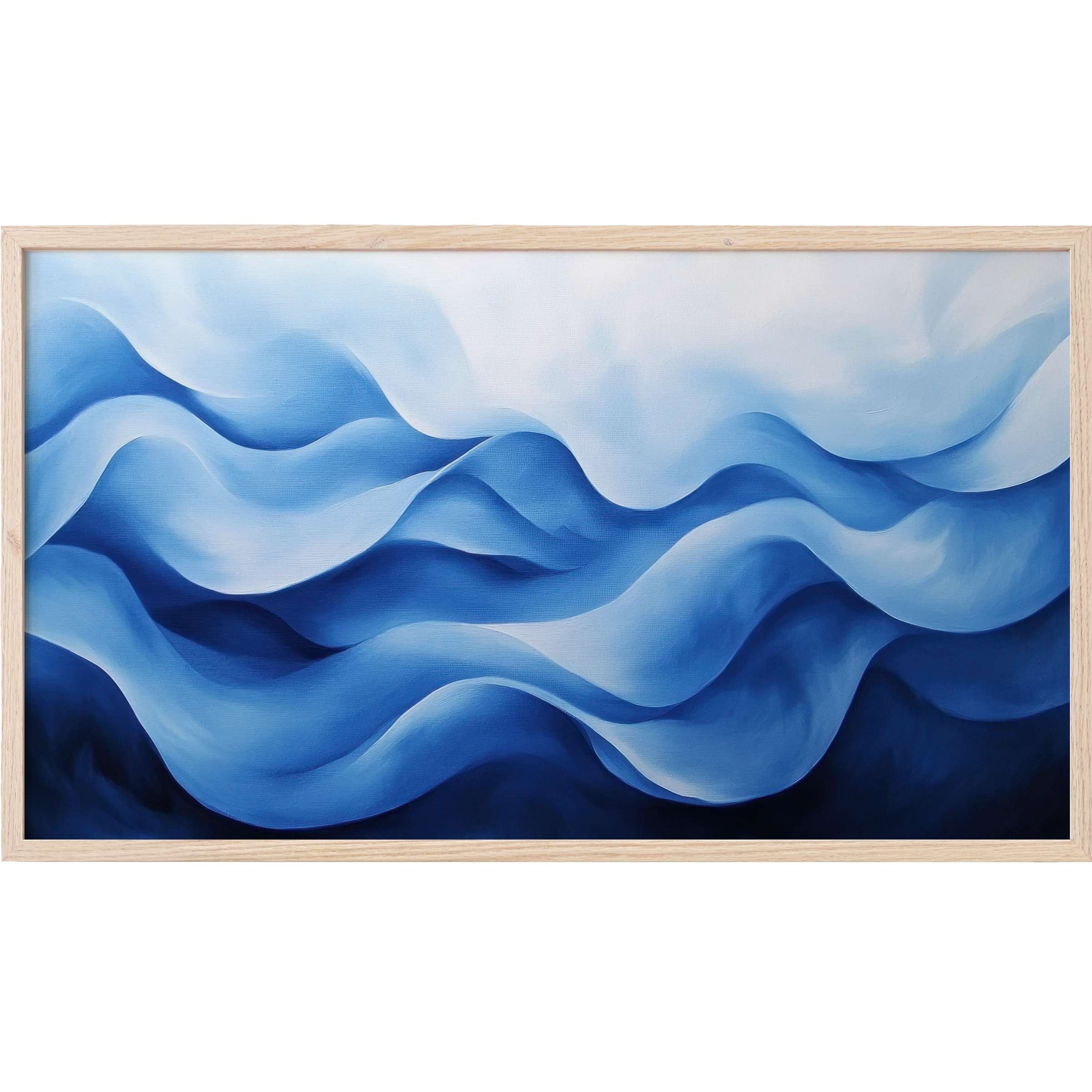 Elegant modern Frame TV Art featuring flowing blue waves in soft gradients and fluid abstract style