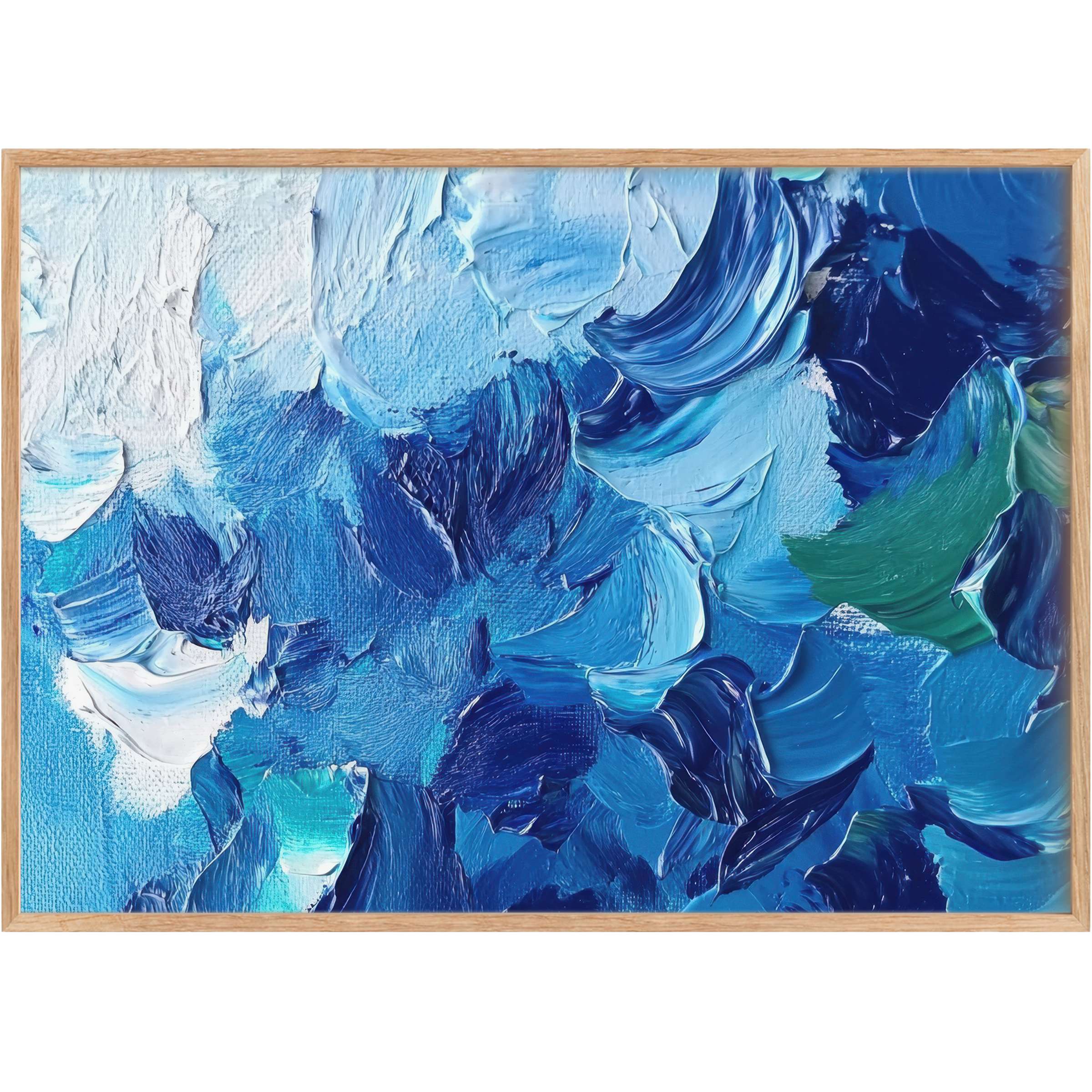 Abstract printable wall art in rich blues and soft whites evokes a serene, calming mood, perfect for elevating elegant spaces