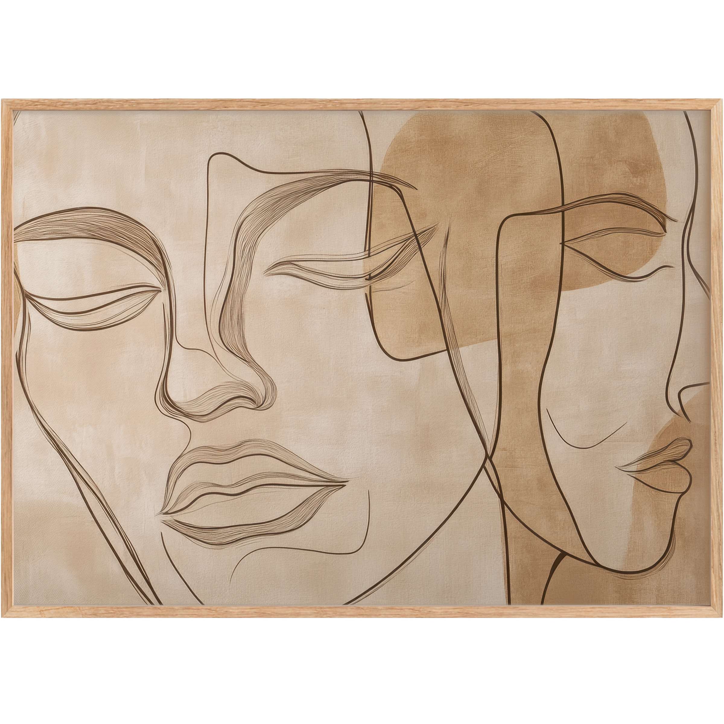 Neutral printable wall art featuring serene, abstract faces in warm beige tones, creating a calming, sophisticated ambiance