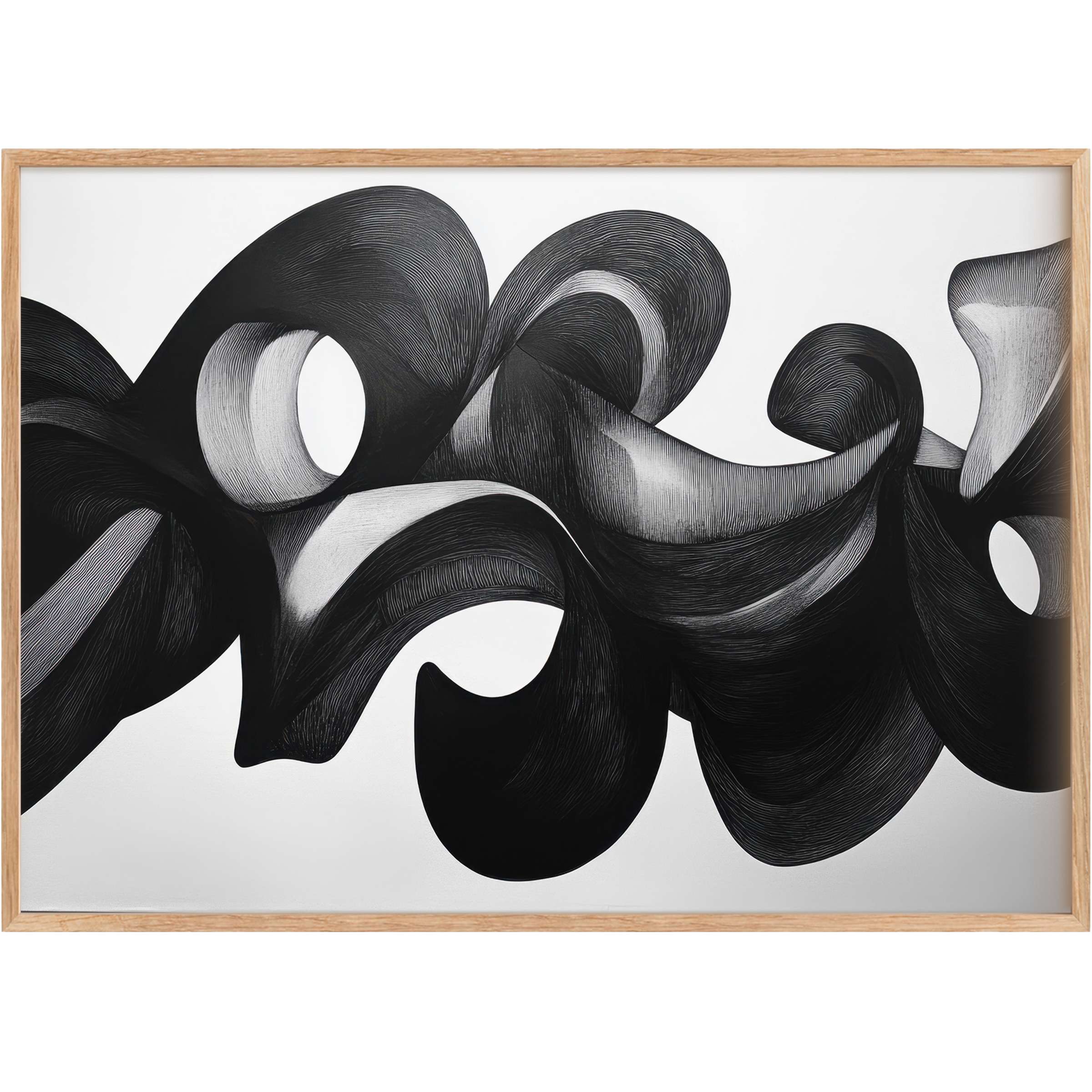 Graceful black and white printable wall art with flowing organic curves, creating a bold, sophisticated ambiance for elegant interiors