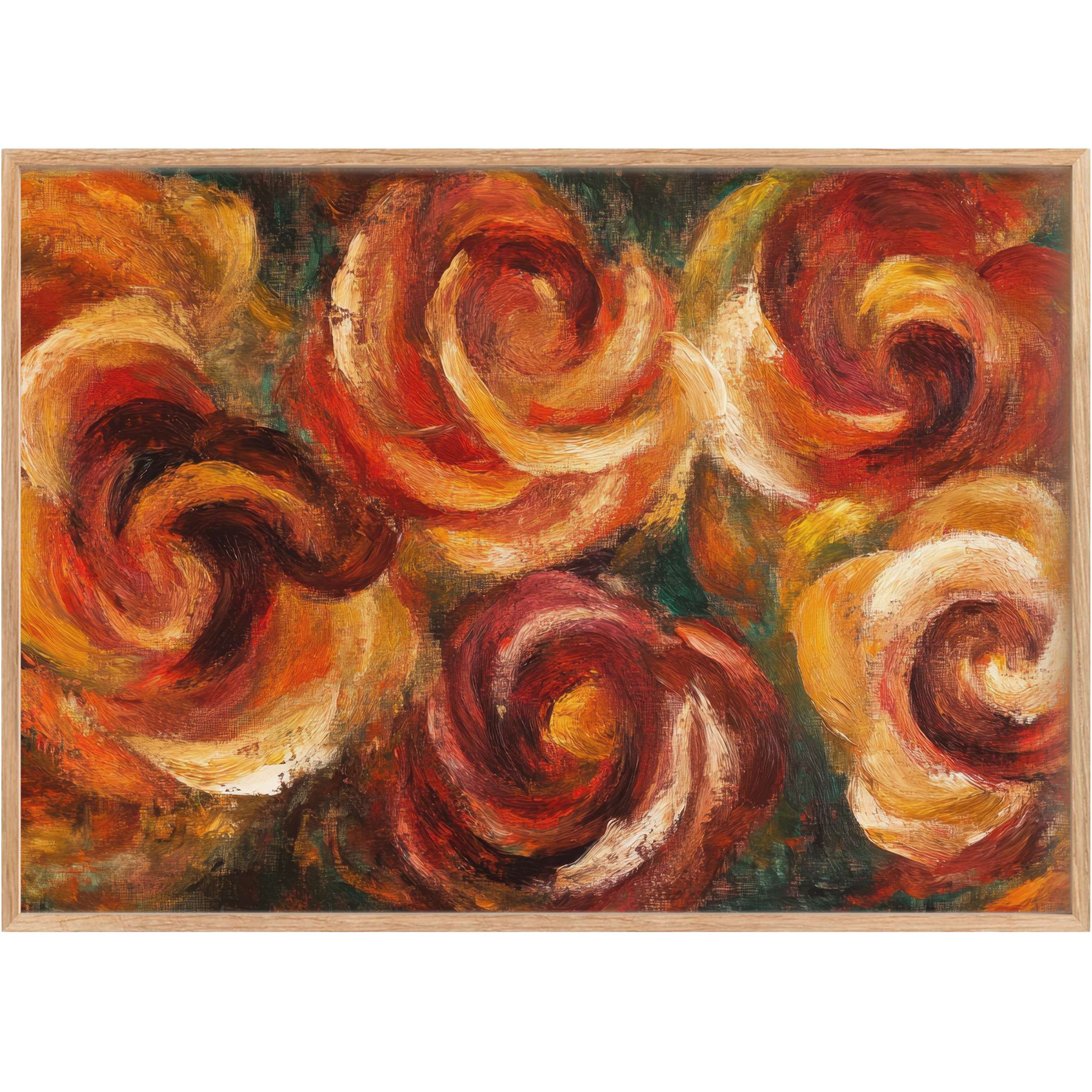 Rich floral printable wall art in warm amber, crimson, and gold hues creates a radiant, inviting ambiance for elegant interiors