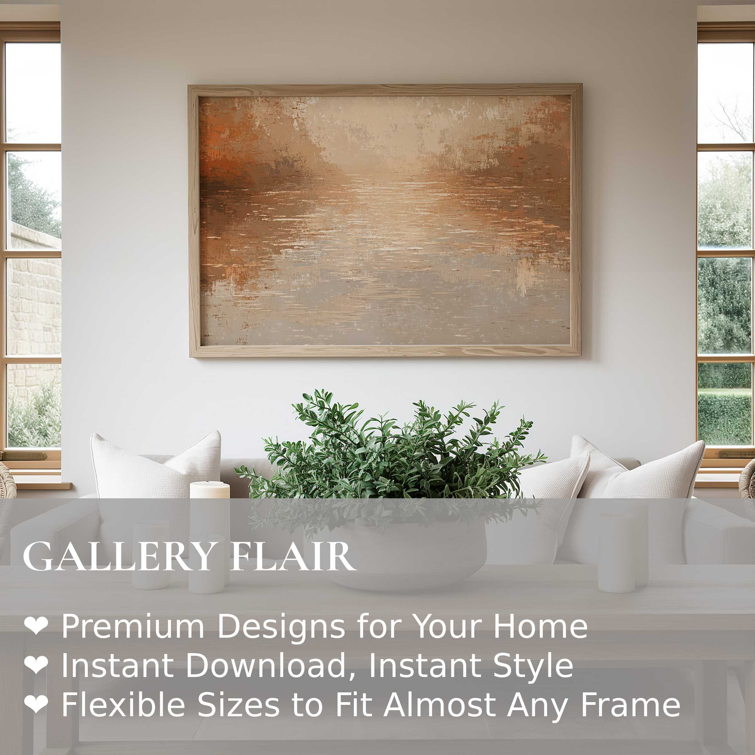 Vintage wall art print featuring a calming, textured abstract in warm earth tones, enhancing serene minimalist living spaces with natural elegance