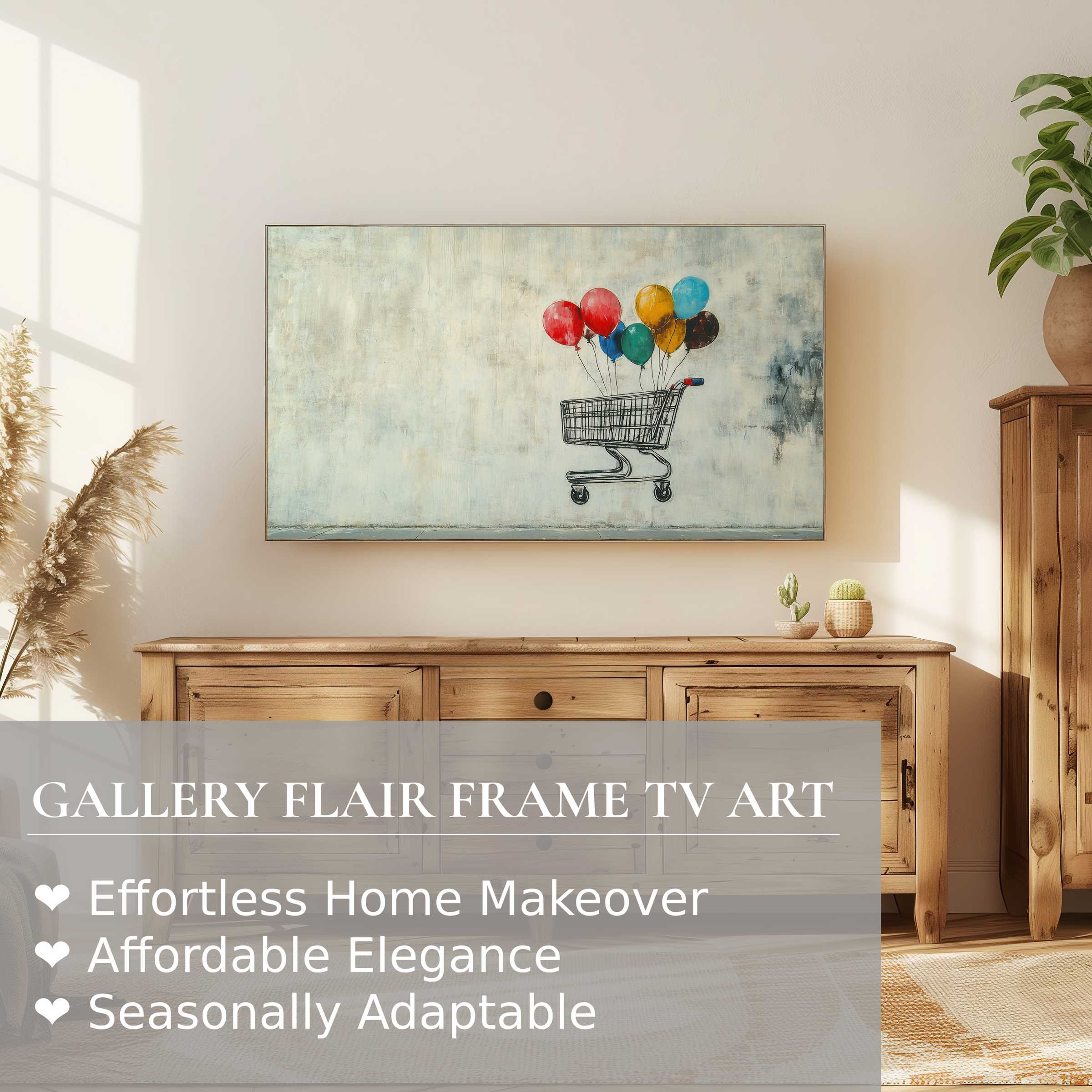 Samsung Frame TV displays vibrant street art digital artwork, blending urban charm with elegant modern home decor
