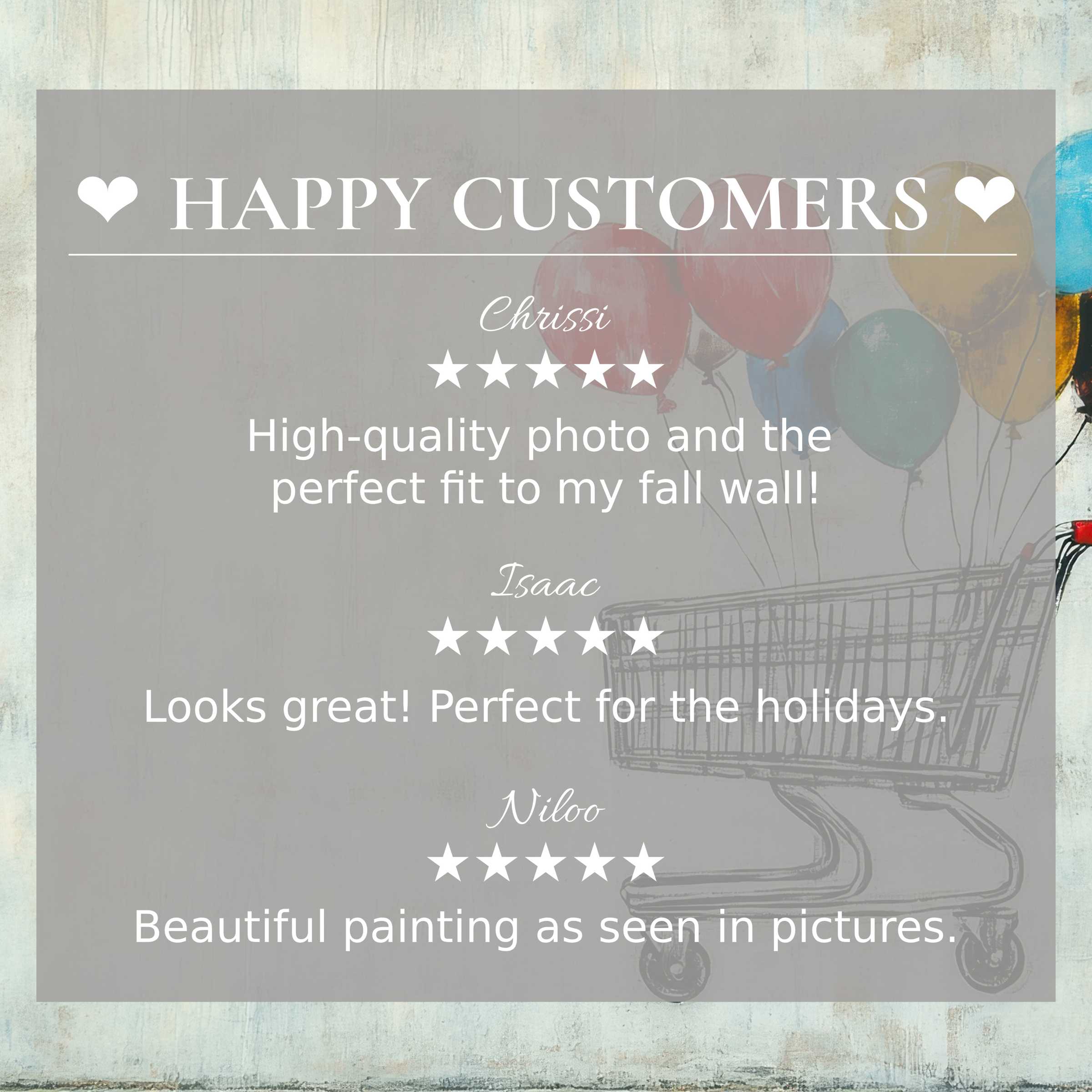 Refined street art for Frame TV with abstract balloon colors; happy customer reviews inspire trust and elegance