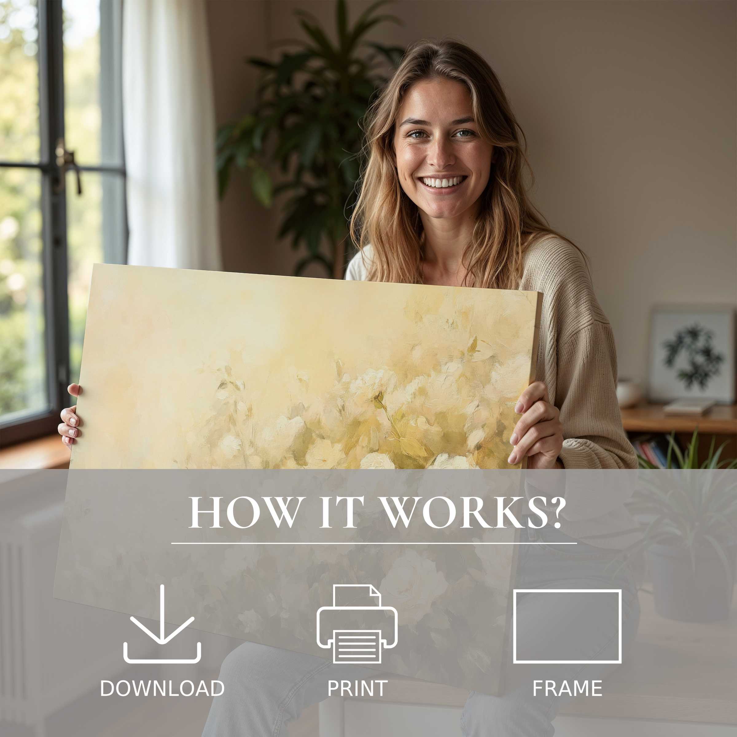 Radiant summer digital art print illuminating a stylish home, embracing effortless joy and timeless elegance
